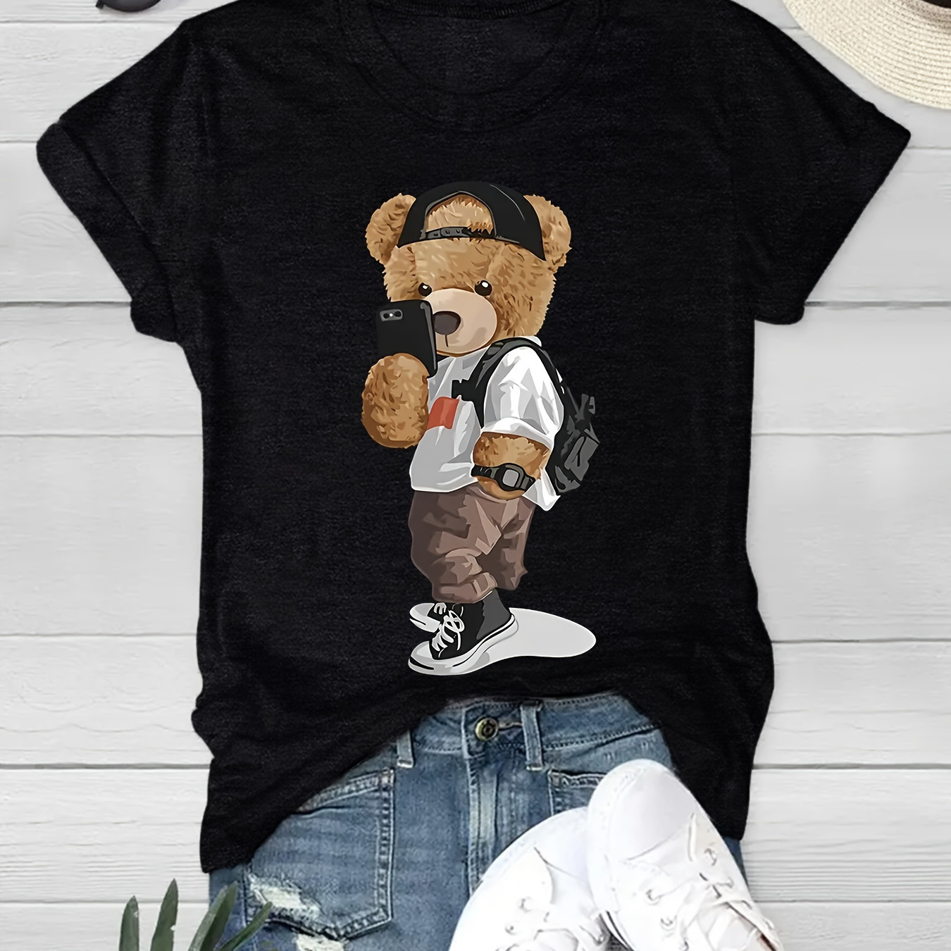 Cartoon Bear Print T-shirt, Short Sleeve Crew Neck Casual Top For Summer & Spring, Women's Clothing
Cartoon Bear Print T-shirt, Short Sleeve Crew Neck Casual Top For Summer & Spring, Women's Clothing