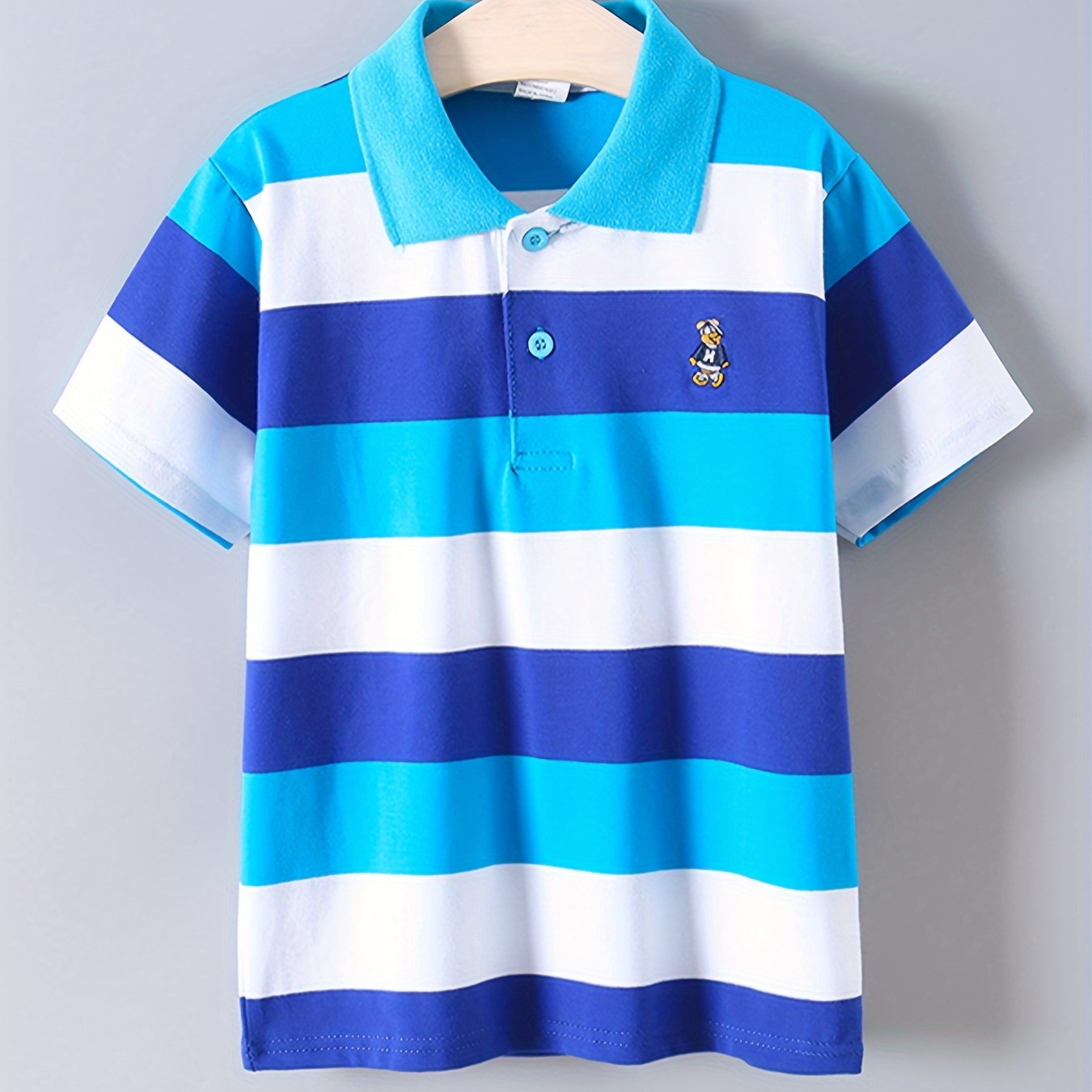 Boys Blue Striped Embroidered Lightweight Comfy Short Sleeve Golf Tops, Boys Clothes For Summer
Boys Blue Striped Embroidered Lightweight Comfy Short Sleeve Golf Tops, Boys Clothes For Summer