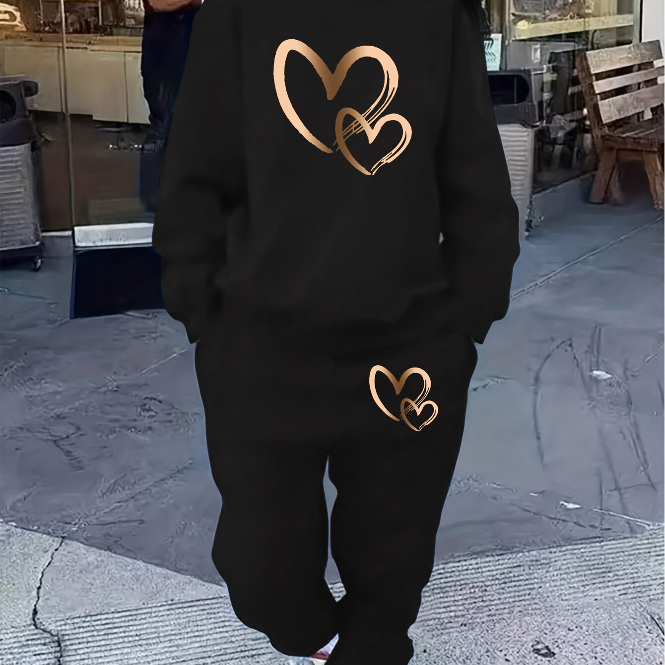 Cozy Heart Print Women's Clothing Set - Crew Neck Sweatshirt & Pants, Long Sleeve, Polyester , Machine Washable, Letter Print, 2 Piece Set
Cozy Heart Print Women's Clothing Set - Crew Neck Sweatshirt & Pants, Long Sleeve, Polyester , Machine Washable, Letter Print, 2 Piece Set