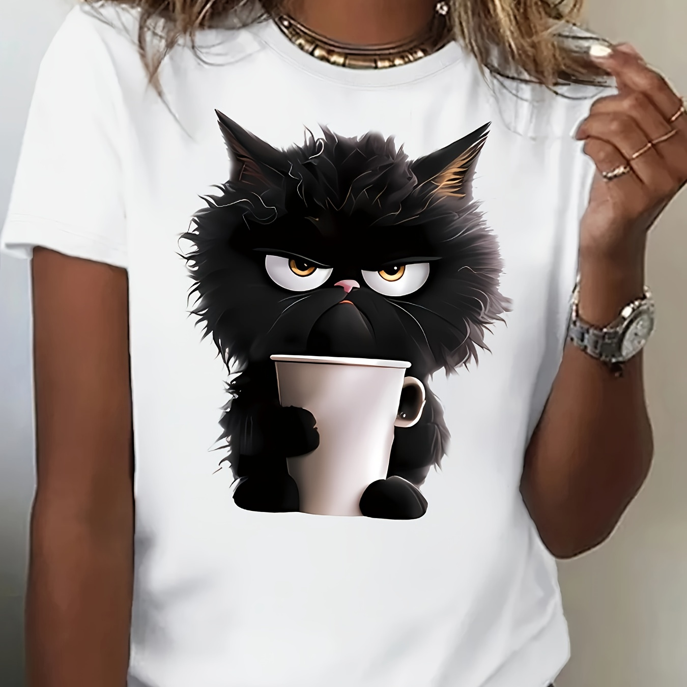 Plus Size Cat Print T-shirt, Casual Short Sleeve Top For Spring & Summer, Women's Plus Size Clothing
Plus Size Cat Print T-shirt, Casual Short Sleeve Top For Spring & Summer, Women's Plus Size Clothing