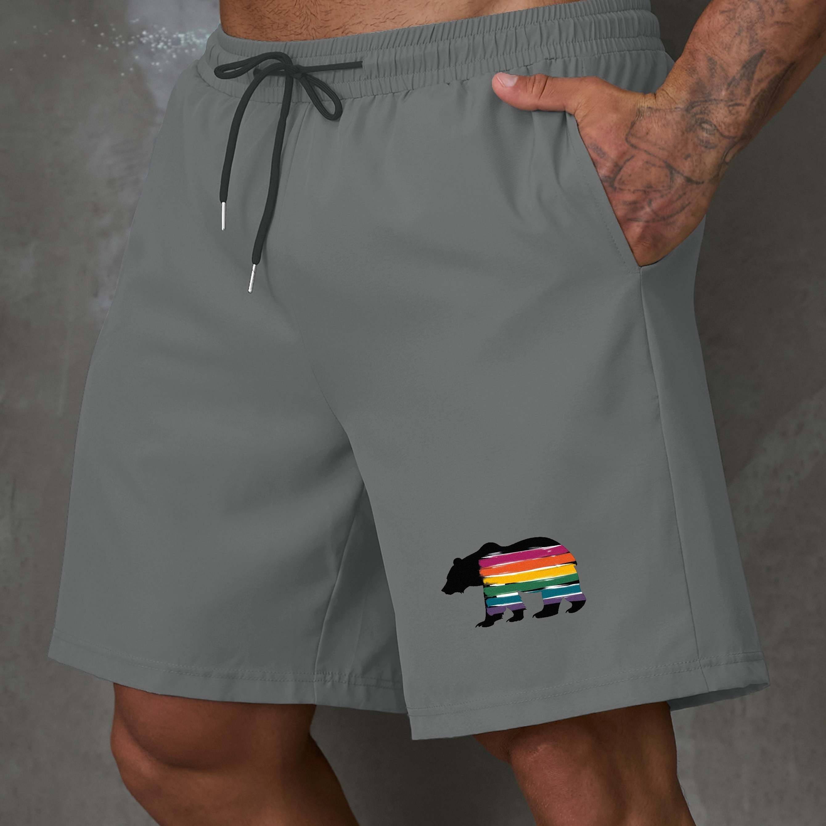 Plus Size Men's Novelty Marine Bear Rainbow Stripe Pattern Print Shorts, Summer Fashion Drawstring Shorts For Gym & Outdoor Activities, Big & Tall
Plus Size Men's Novelty Marine Bear Rainbow Stripe Pattern Print Shorts, Summer Fashion Drawstring Shorts For Gym & Outdoor Activities, Big & Tall