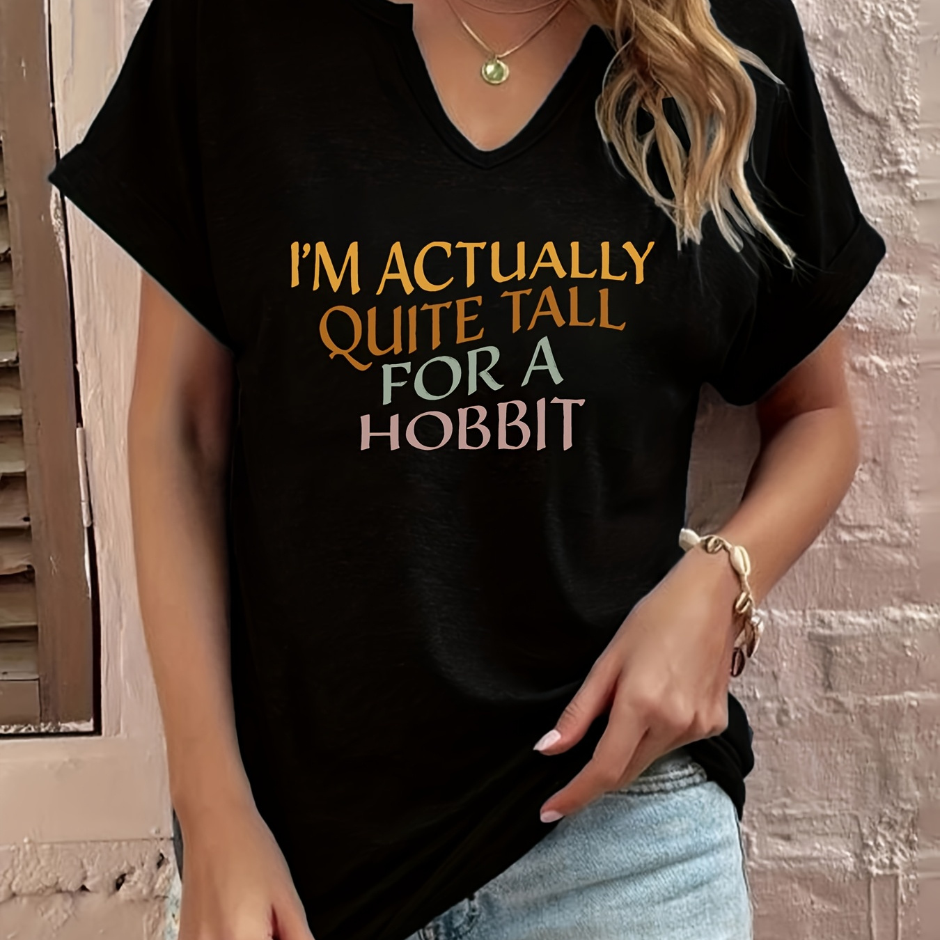 Women's "i'm Tall For A " Graphic Tee - Casual V-neck, Short Sleeve, Polyester , Machine Washable Summer Top, Letter Print, Fashion Clothing
Women's "i'm Tall For A " Graphic Tee - Casual V-neck, Short Sleeve, Polyester , Machine Washable Summer Top, Letter Print, Fashion Clothing