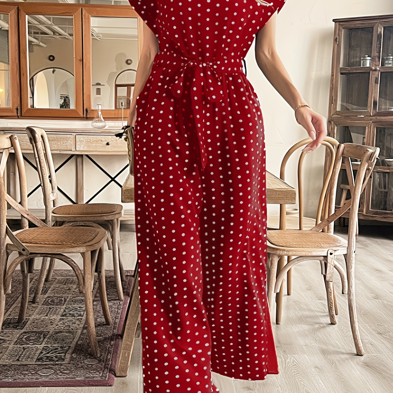Polka Dot Tie Waist Jumpsuit, Elegant Batwing Sleeve Wide Leg Pocket Jumpsuit For , Women's Clothing
Polka Dot Tie Waist Jumpsuit, Elegant Batwing Sleeve Wide Leg Pocket Jumpsuit For , Women's Clothing