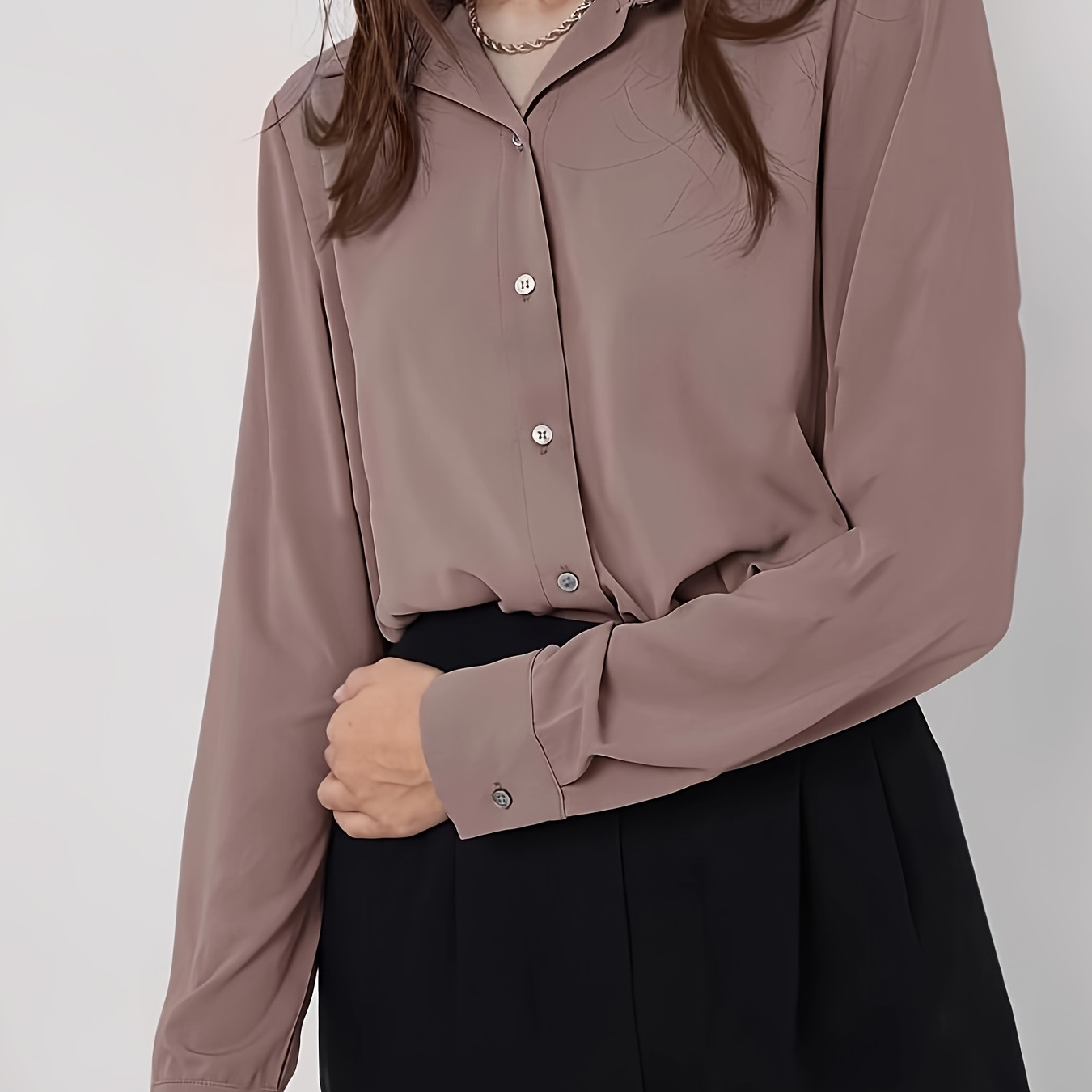 Women's Elegant Long Sleeve Lapel Blouse - 100% Polyester Solid Color Button-down Shirt - Stylish Woven Top For Business Casual Wear
Women's Elegant Long Sleeve Lapel Blouse - 100% Polyester Solid Color Button-down Shirt - Stylish Woven Top For Business Casual Wear