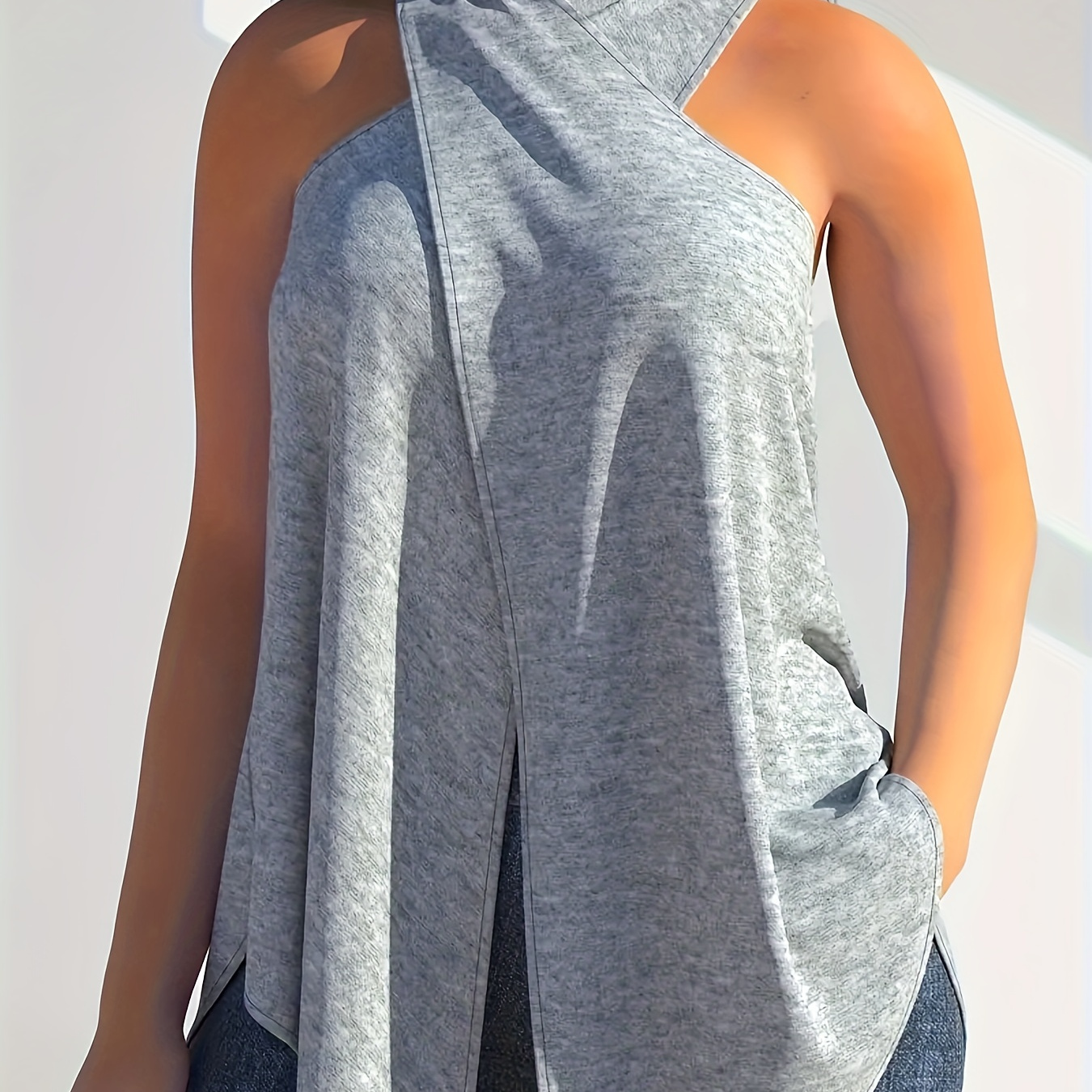 Plus Size Cross Front Halter Top, Casual Solid Backless Split Top For Summer, Women's Plus Size clothing
Plus Size Cross Front Halter Top, Casual Solid Backless Split Top For Summer, Women's Plus Size clothing