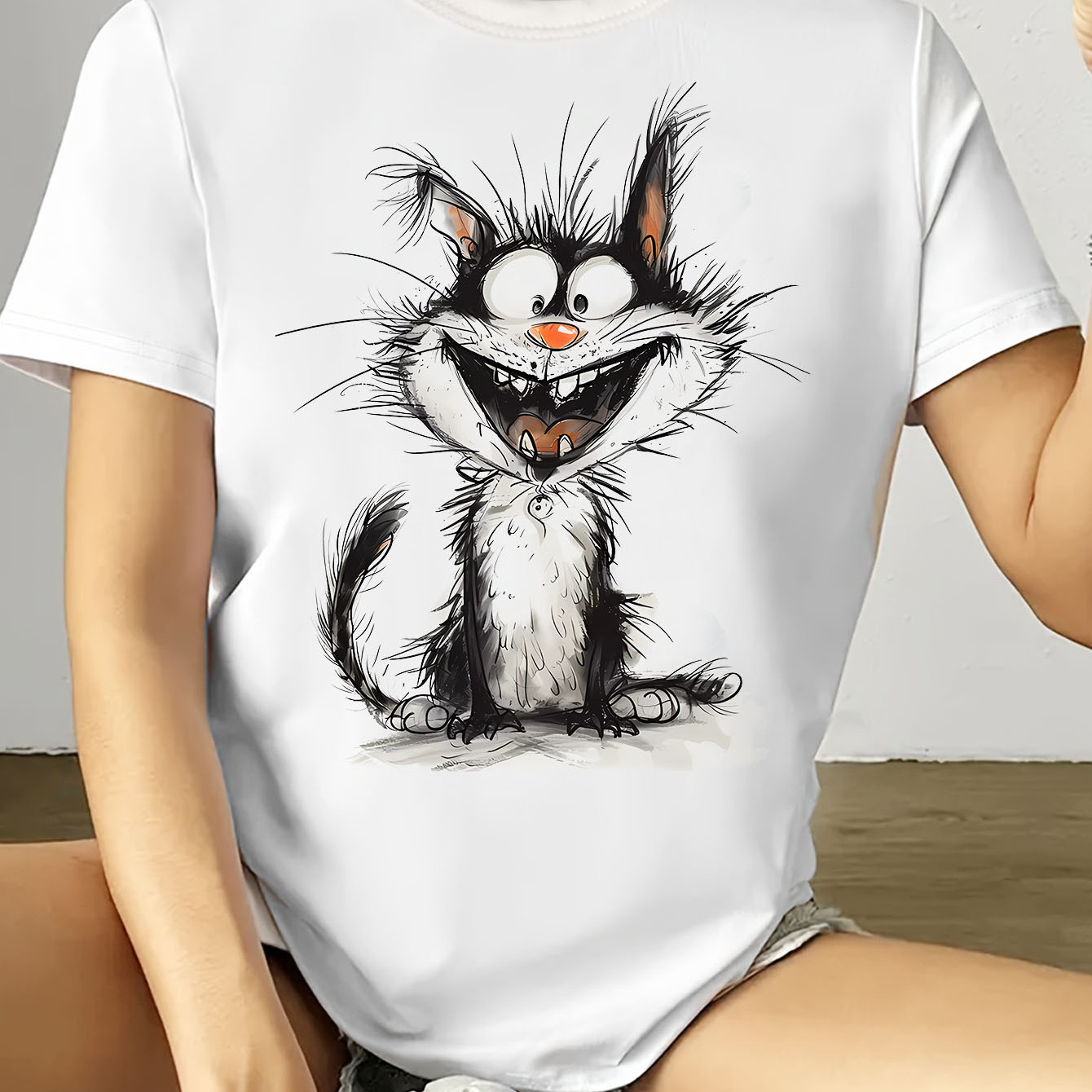 Cute Cat Print Crew Neck T-shirt, Casual Short Sleeve T-shirt For Spring & Summer, Women's Clothing
Cute Cat Print Crew Neck T-shirt, Casual Short Sleeve T-shirt For Spring & Summer, Women's Clothing
