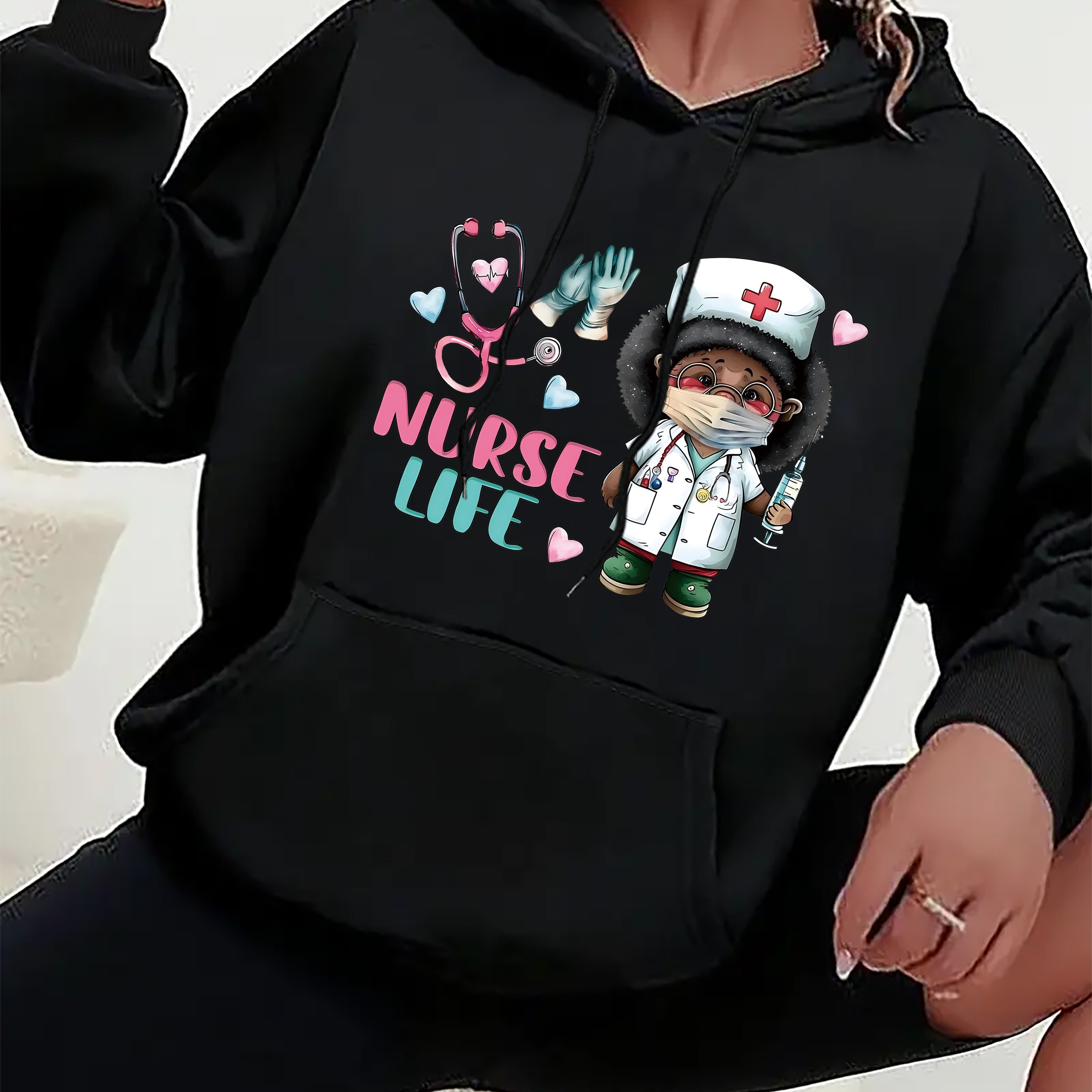 Women's Nurse Hoodie With Drawstring, Long Sleeve Pullover With Front Pocket, Casual Polyester Fashion Sweatshirt For Ladies
Women's Nurse Hoodie With Drawstring, Long Sleeve Pullover With Front Pocket, Casual Polyester Fashion Sweatshirt For Ladies