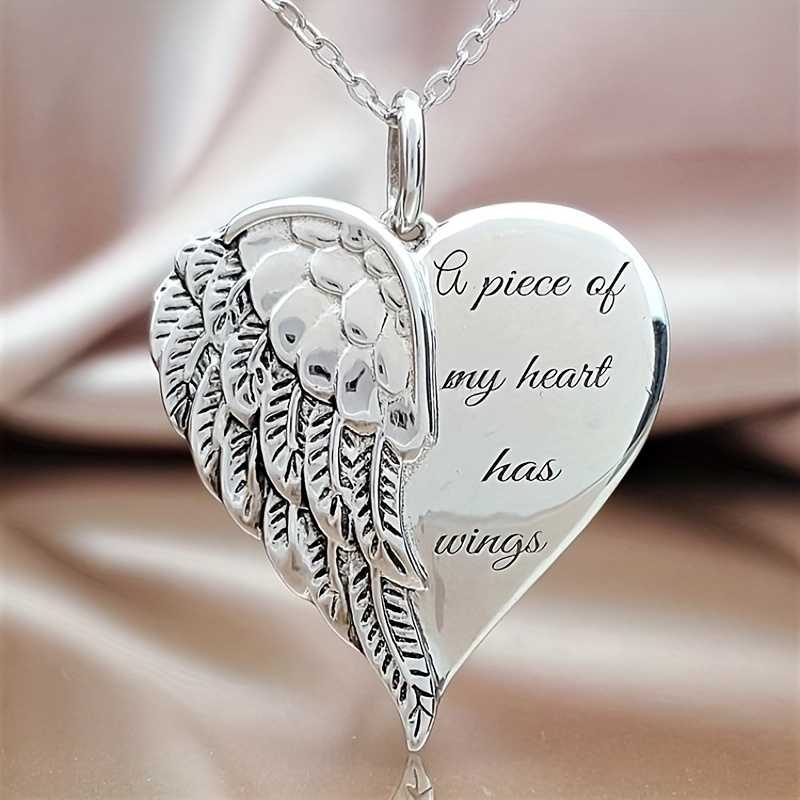 

1pc "a Piece Of My Heart Has Wings" Angel Wings Heart Pendant Necklace