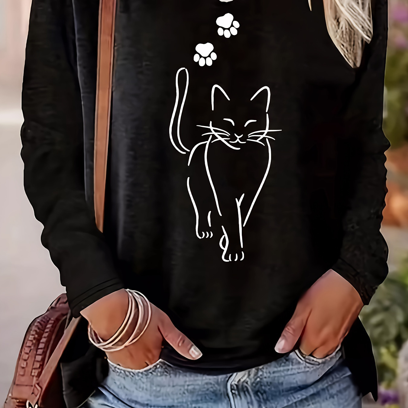 Cat Print T-shirt, Long Sleeve Crew Neck Casual Top For Spring & Fall, Women's Clothing
Cat Print T-shirt, Long Sleeve Crew Neck Casual Top For Spring & Fall, Women's Clothing