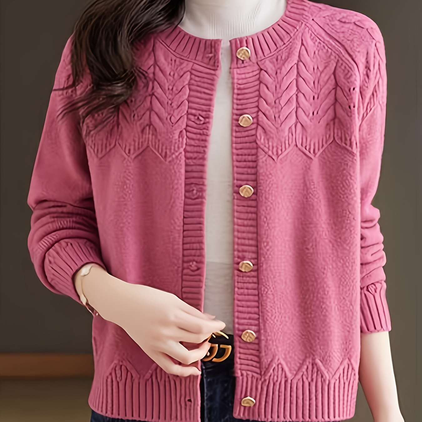 Women's Knitted Cardigan Sweater - Polyester Solid Color Pullover With Round Neck, Regular Fit
Women's Knitted Cardigan Sweater - Polyester Solid Color Pullover With Round Neck, Regular Fit