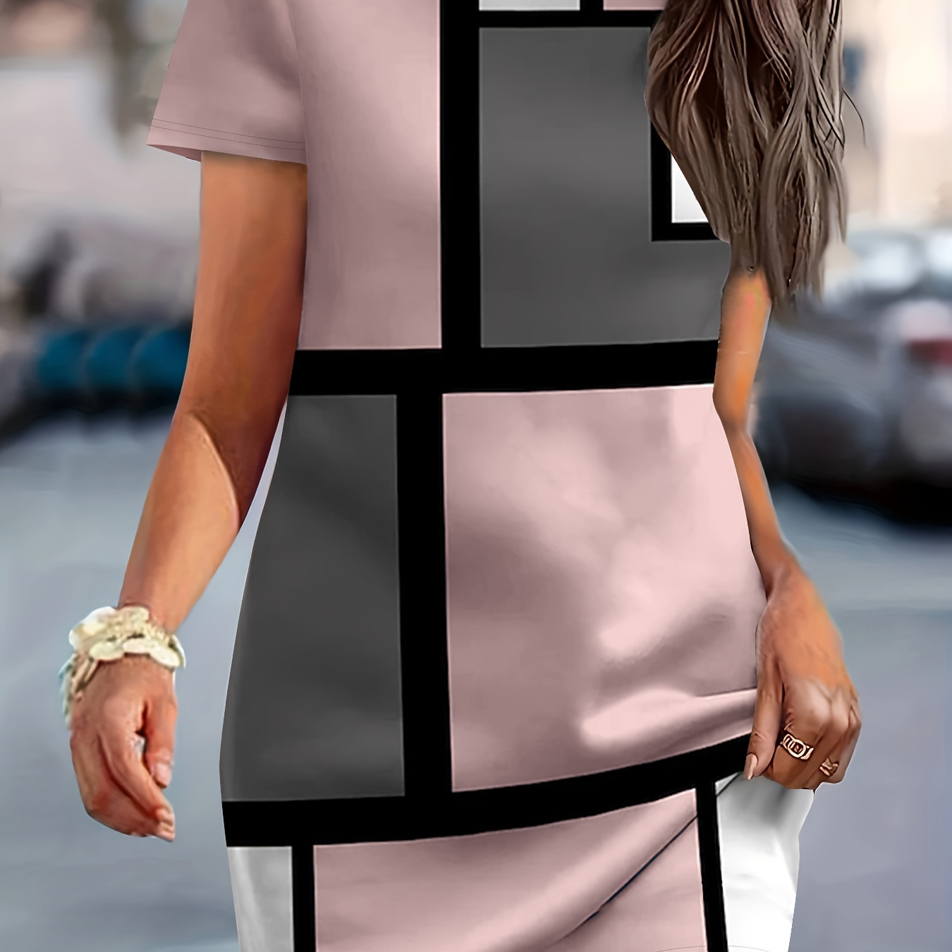 Geometric Print Crew Neck Dress, Casual Short Sleeve Dress For Spring & Summer, Women's Clothing
Geometric Print Crew Neck Dress, Casual Short Sleeve Dress For Spring & Summer, Women's Clothing