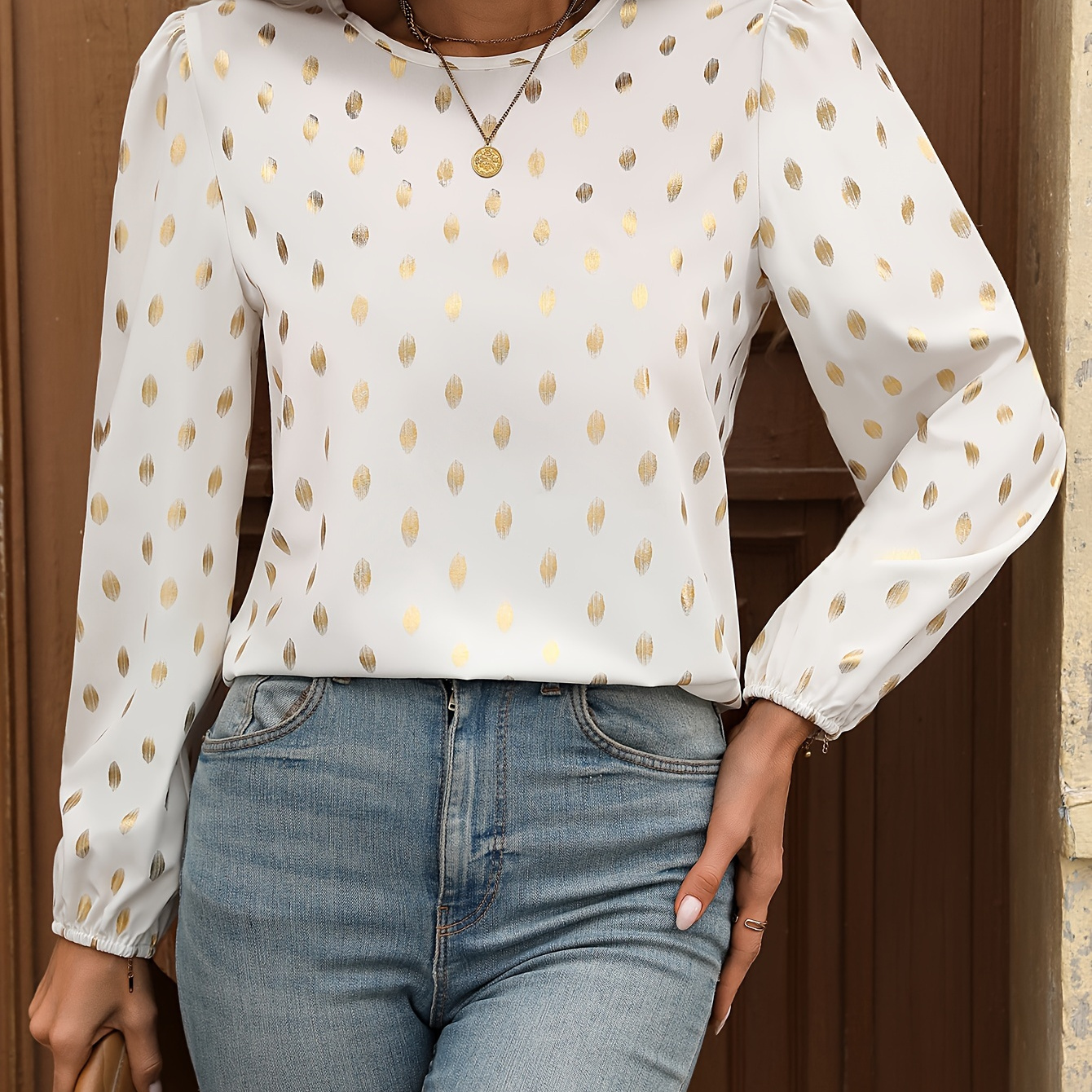 Allover Print Crew Neck Blouse, Vintage Lantern Sleeve Blouse For Spring & Fall, Women's Clothing
Allover Print Crew Neck Blouse, Vintage Lantern Sleeve Blouse For Spring & Fall, Women's Clothing