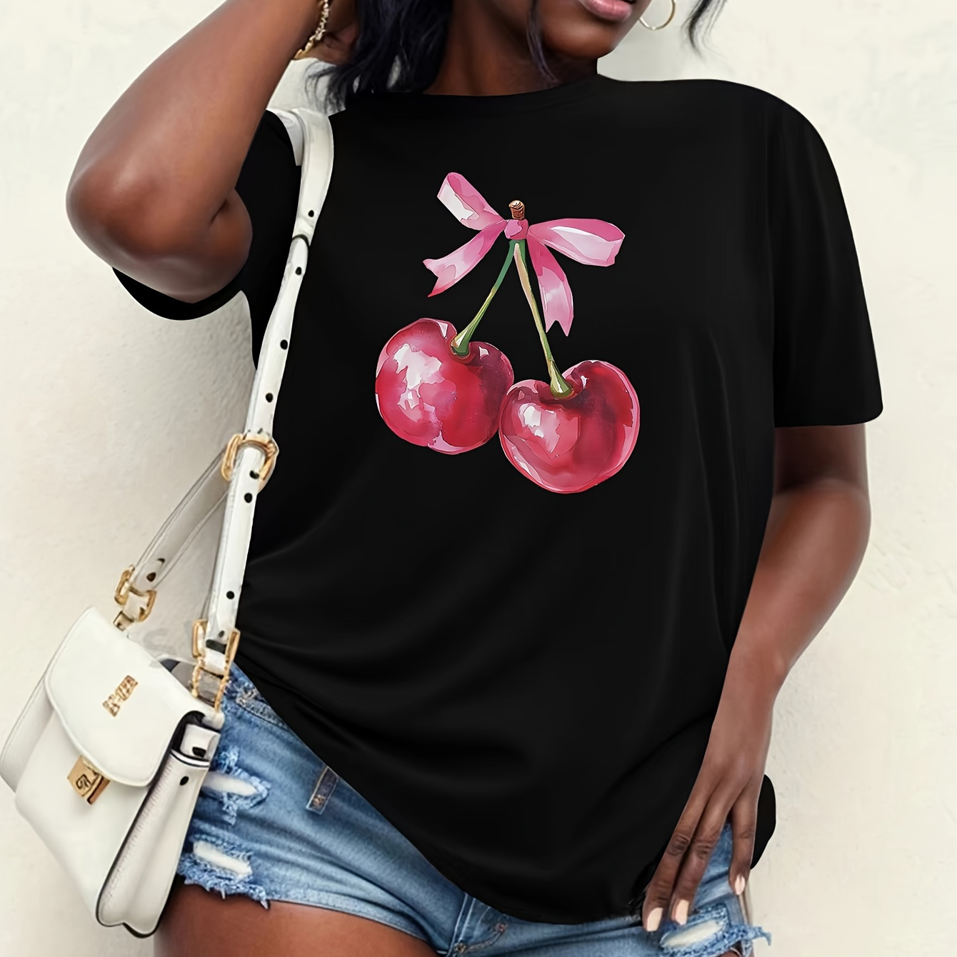 Plus Size Cherry Print Crew Neck T-shirt, Casual Short Sleeve T-shirt For Spring & Summer, Women's Plus Size Clothing
Plus Size Cherry Print Crew Neck T-shirt, Casual Short Sleeve T-shirt For Spring & Summer, Women's Plus Size Clothing