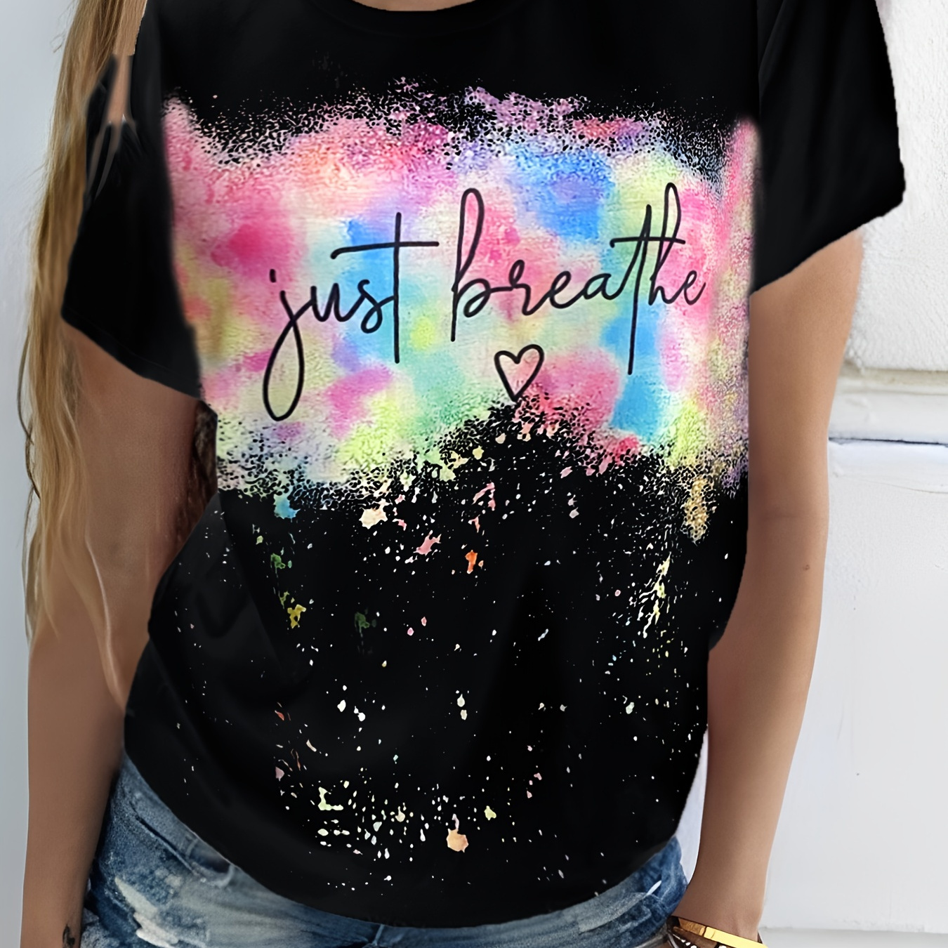 Plus Size Tie Dye Letter Print Short Sleeve T-shirt, Women's Plus Medium Stretch Casual Tee
Plus Size Tie Dye Letter Print Short Sleeve T-shirt, Women's Plus Medium Stretch Casual Tee