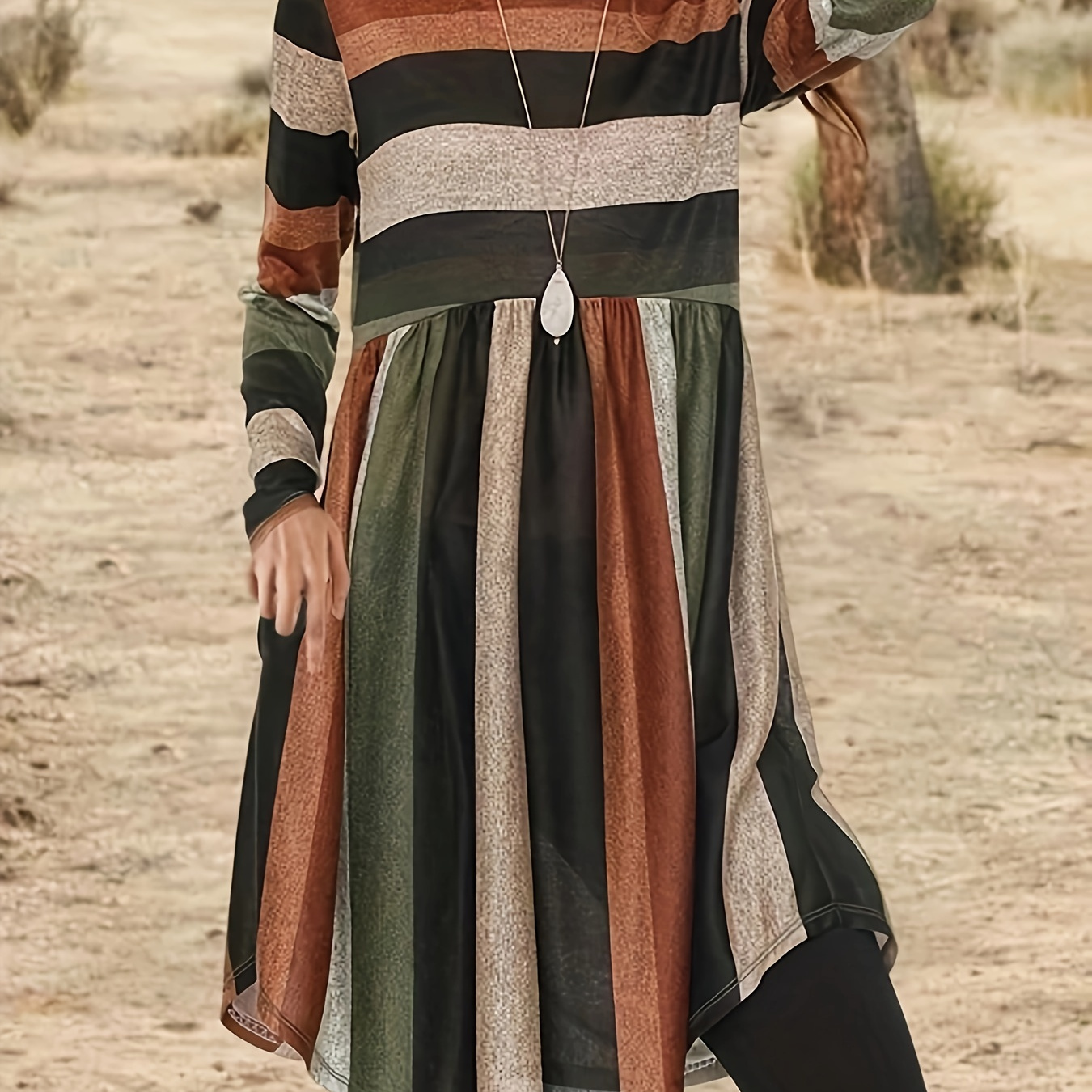 Plus Size Casual Dress, Women's Plus Colorblock Stripe Print Long Sleeve Round Neck Slight Stretch Dress
Plus Size Casual Dress, Women's Plus Colorblock Stripe Print Long Sleeve Round Neck Slight Stretch Dress