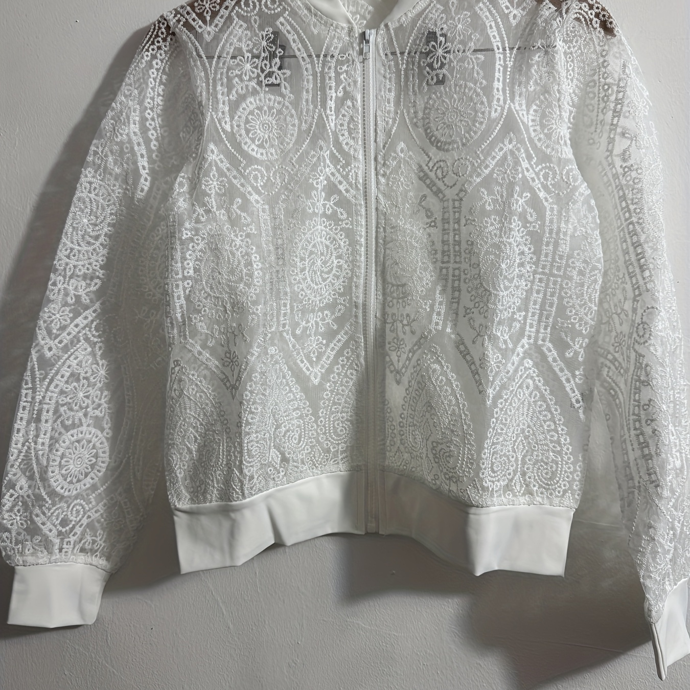 Lace Full Zipper Jacket, Elegant Long Sleeve Baseball Collar Jacket For Spring & Fall, Women's Clothing
Lace Full Zipper Jacket, Elegant Long Sleeve Baseball Collar Jacket For Spring & Fall, Women's Clothing
