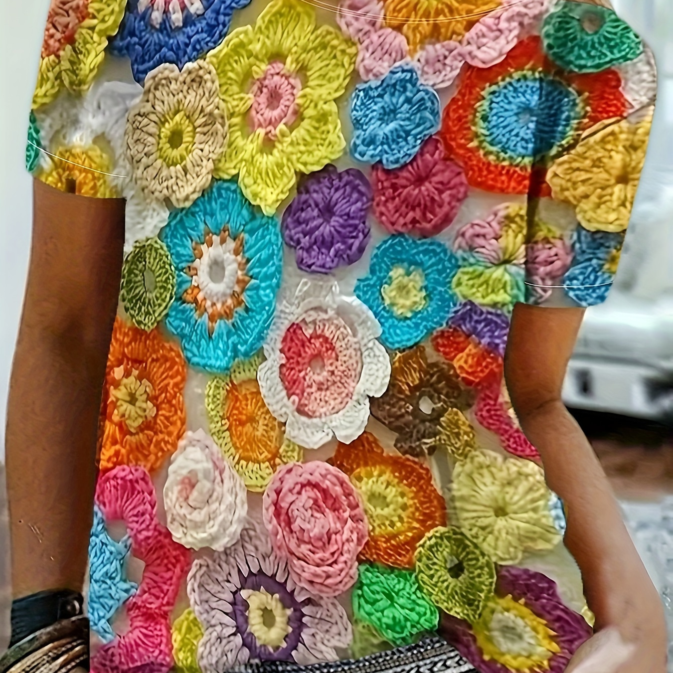 Colorful Flower Print Casual T-shirt, Crew Neck Short Sleeve Top For Spring & Summer, Women's Clothing
Colorful Flower Print Casual T-shirt, Crew Neck Short Sleeve Top For Spring & Summer, Women's Clothing