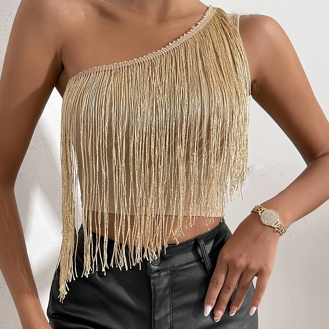 Tassel Trim 1 Shoulder Tank Top, Elegant Backless Sleeveless Tank Top For Spring & Summer, Women's Clothing
Tassel Trim 1 Shoulder Tank Top, Elegant Backless Sleeveless Tank Top For Spring & Summer, Women's Clothing