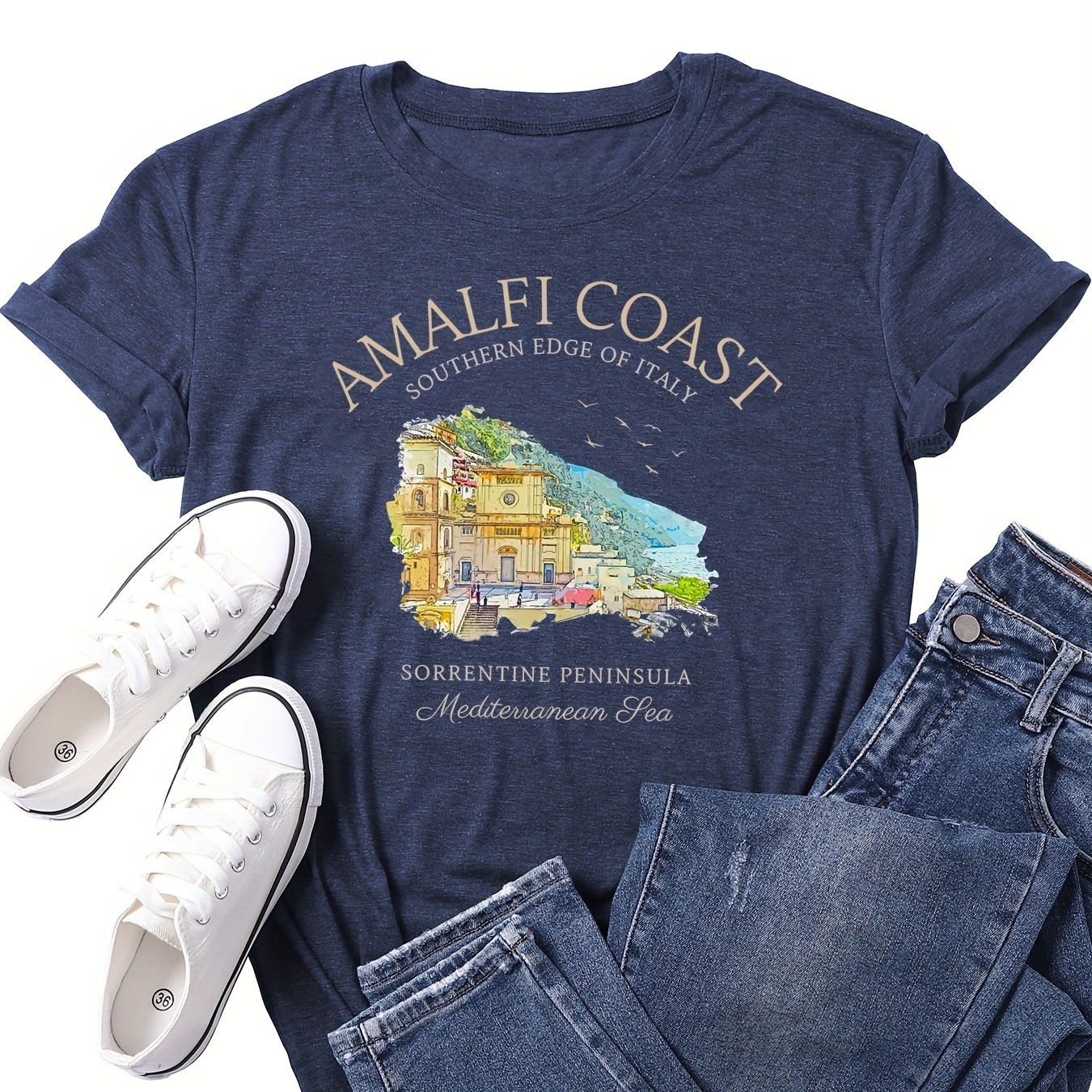 Print Crew Neck T-shirt, Short Sleeve Casual Top For Summer & Spring, Women's Clothing
Print Crew Neck T-shirt, Short Sleeve Casual Top For Summer & Spring, Women's Clothing