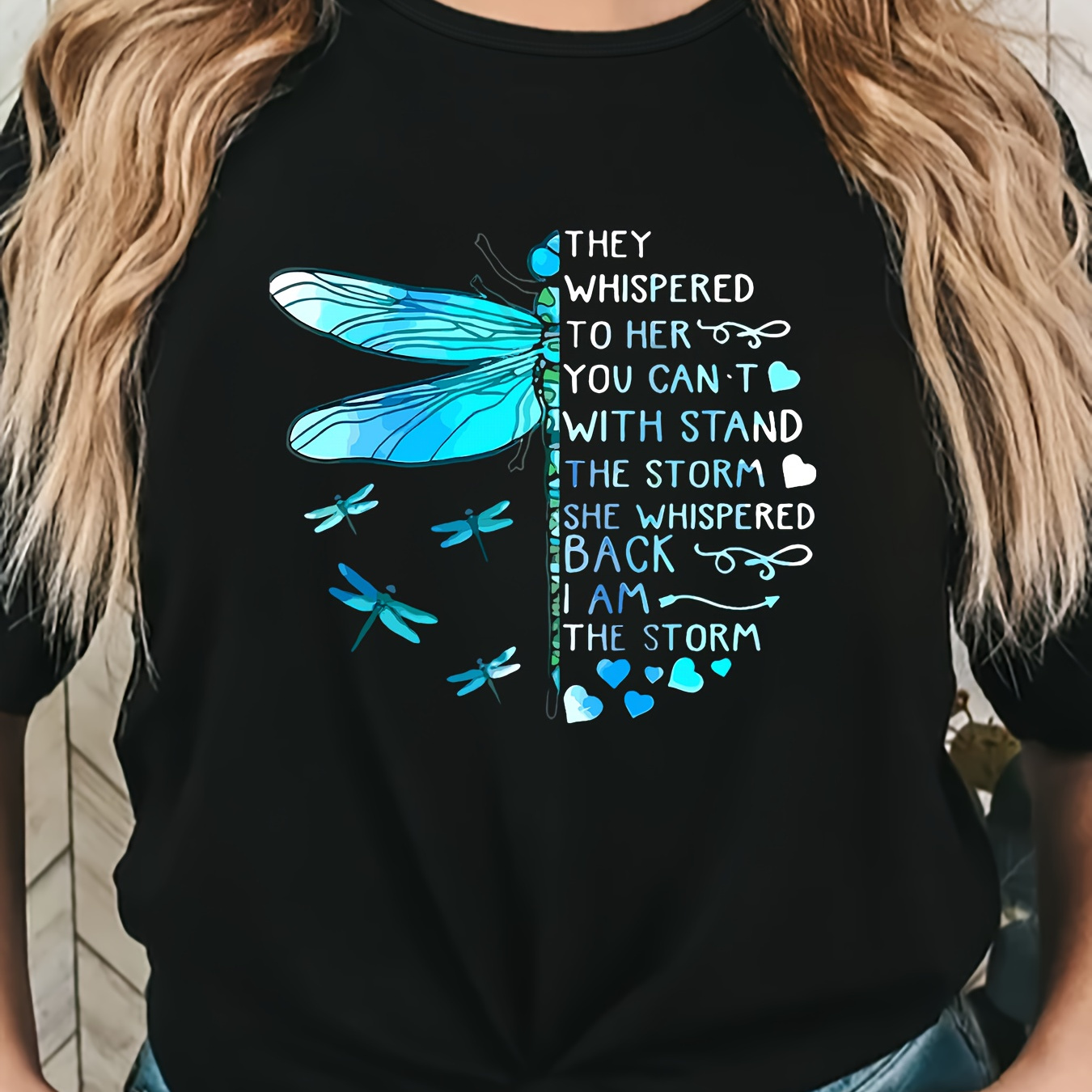 Women's Dragonfly & Letter Print T-shirt, Casual Round Neck Short Sleeve Top, Spring/summer Fashion, Athletic Style
Women's Dragonfly & Letter Print T-shirt, Casual Round Neck Short Sleeve Top, Spring/summer Fashion, Athletic Style