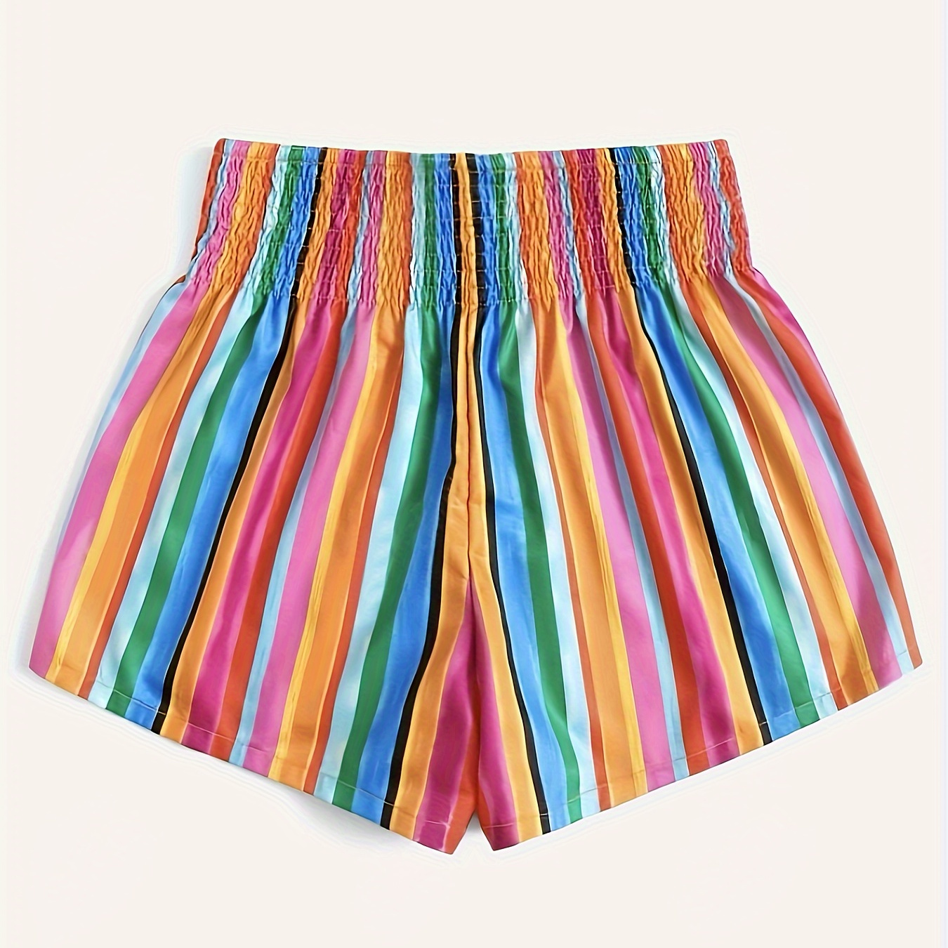 Stripe Print High Waist Loose Shorts, Casual Shirred Waist Shorts For Spring & Summer, Women's Clothing
Stripe Print High Waist Loose Shorts, Casual Shirred Waist Shorts For Spring & Summer, Women's Clothing