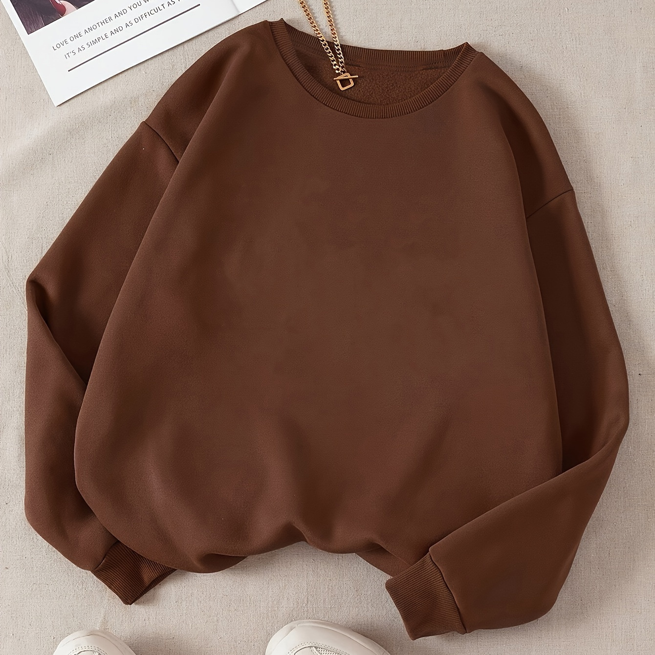 Solid Color Sweatshirt, Long Sleeve Crew Neck Casual Sweatshirt For Winter & Fall, Women's Clothing
Solid Color Sweatshirt, Long Sleeve Crew Neck Casual Sweatshirt For Winter & Fall, Women's Clothing