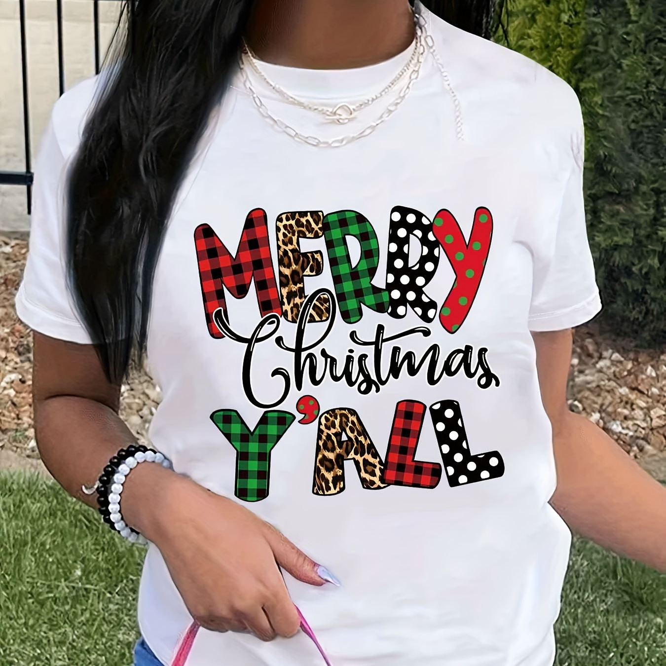 Christmas Leopard Letter Print T-shirt, Casual Short Sleeve Crew Neck Top, Women's Clothing
Christmas Leopard Letter Print T-shirt, Casual Short Sleeve Crew Neck Top, Women's Clothing