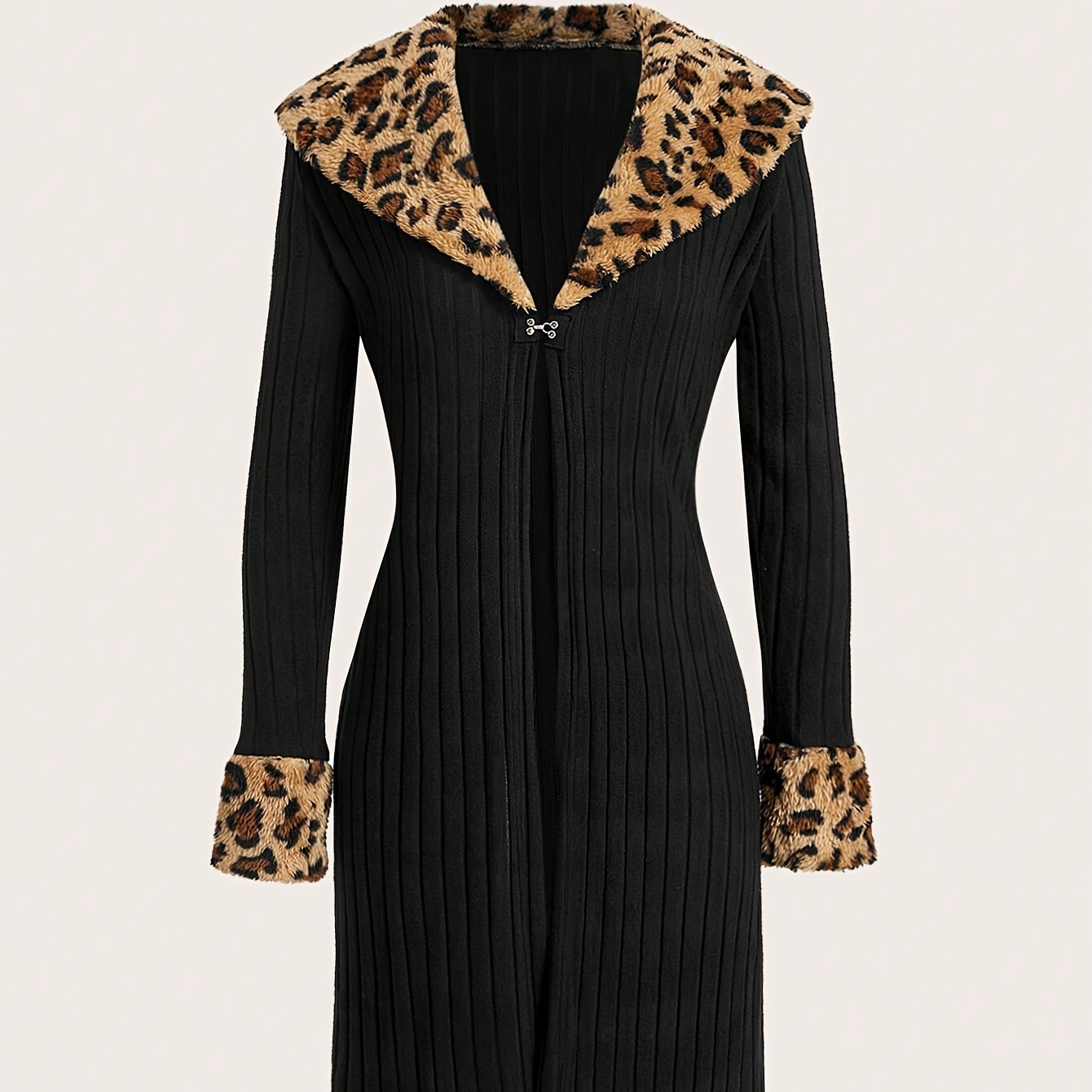 Leopard Pattern Front Closure Longline Cardigan, Elegant Long Sleeve Lapel Slim Ribbed Cardigan For Fall & Winter, Women's Clothing
Leopard Pattern Front Closure Longline Cardigan, Elegant Long Sleeve Lapel Slim Ribbed Cardigan For Fall & Winter, Women's Clothing