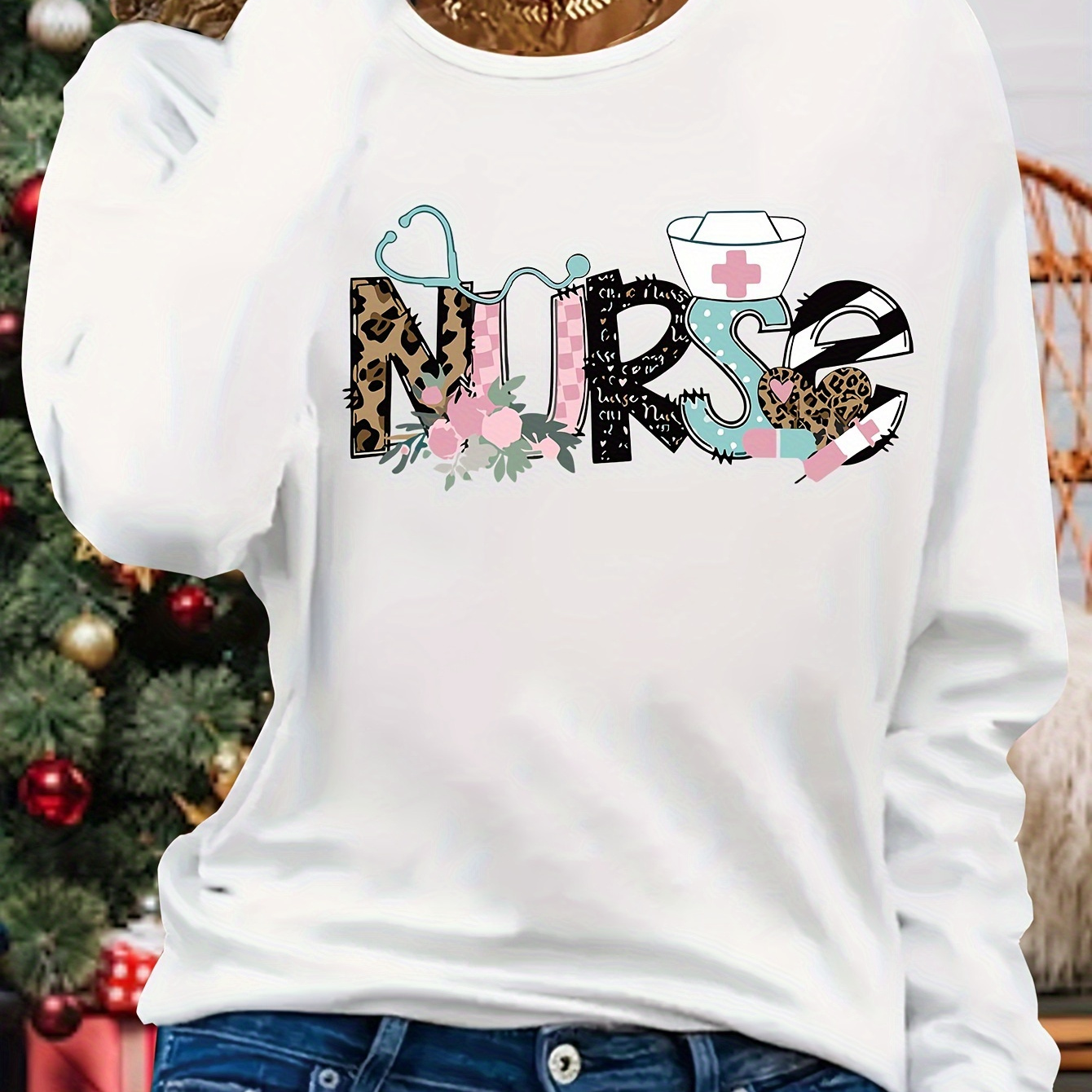 Women's Nurse Graphic Long Sleeve T-shirt Casual Crew Neck Knit Polyester Top With Medium Stretch For Fall
Women's Nurse Graphic Long Sleeve T-shirt Casual Crew Neck Knit Polyester Top With Medium Stretch For Fall