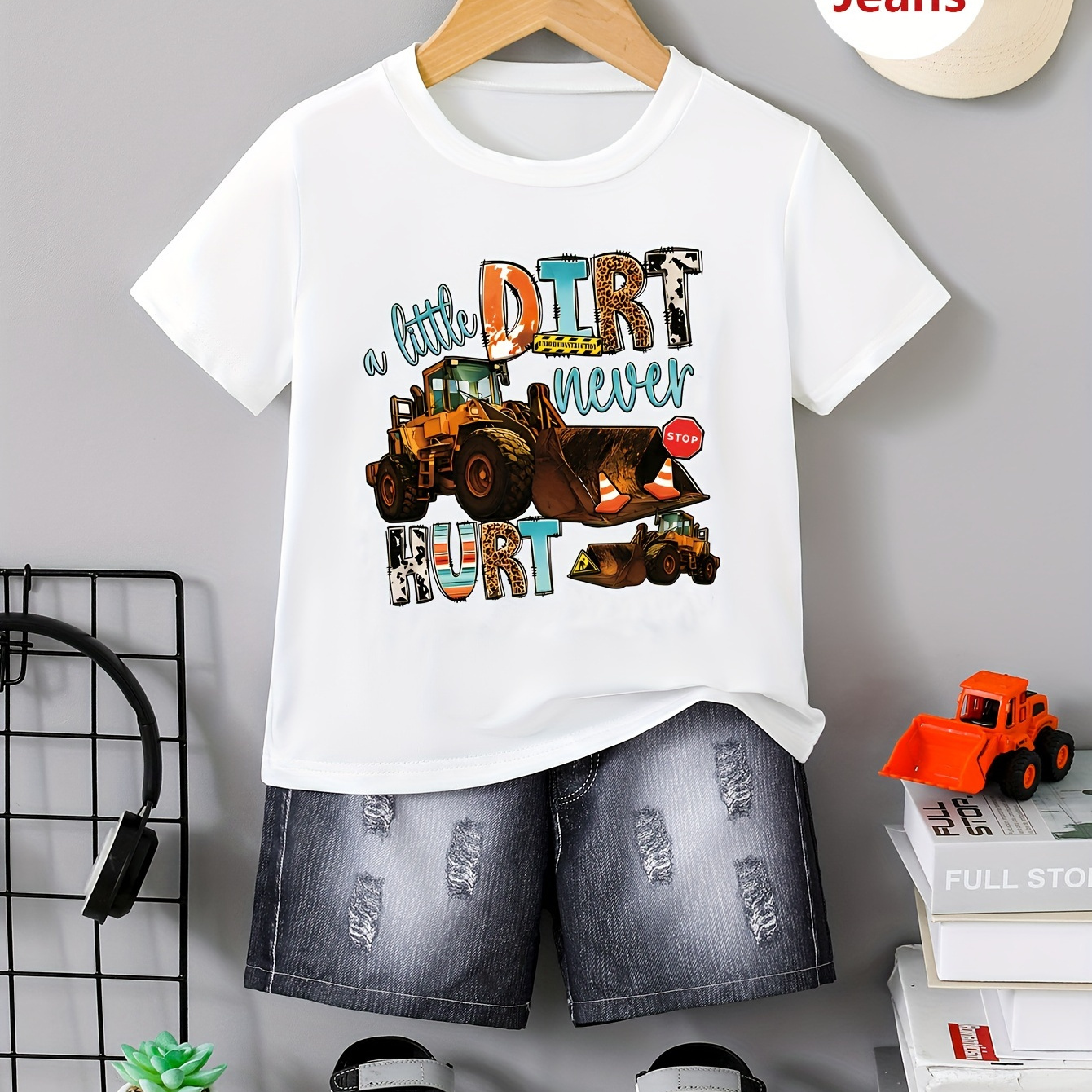 2pcs Boys Cartoon Digger Ad Letter Print Versatile Short Sleeve T-shirt & Shorts Set, Cool, Lightweight And Comfy Summer Clothes
2pcs Boys Cartoon Digger Ad Letter Print Versatile Short Sleeve T-shirt & Shorts Set, Cool, Lightweight And Comfy Summer Clothes