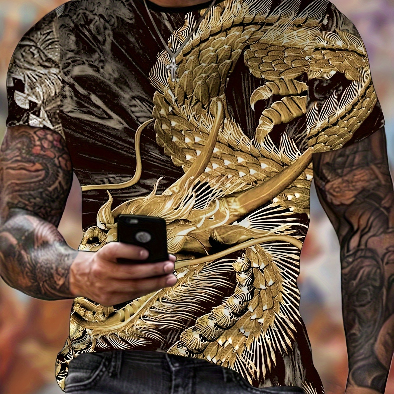 Dragon Print T-shirt, Men's Casual Street Style Stretch Round Neck Tee Shirt For Summer
Dragon Print T-shirt, Men's Casual Street Style Stretch Round Neck Tee Shirt For Summer