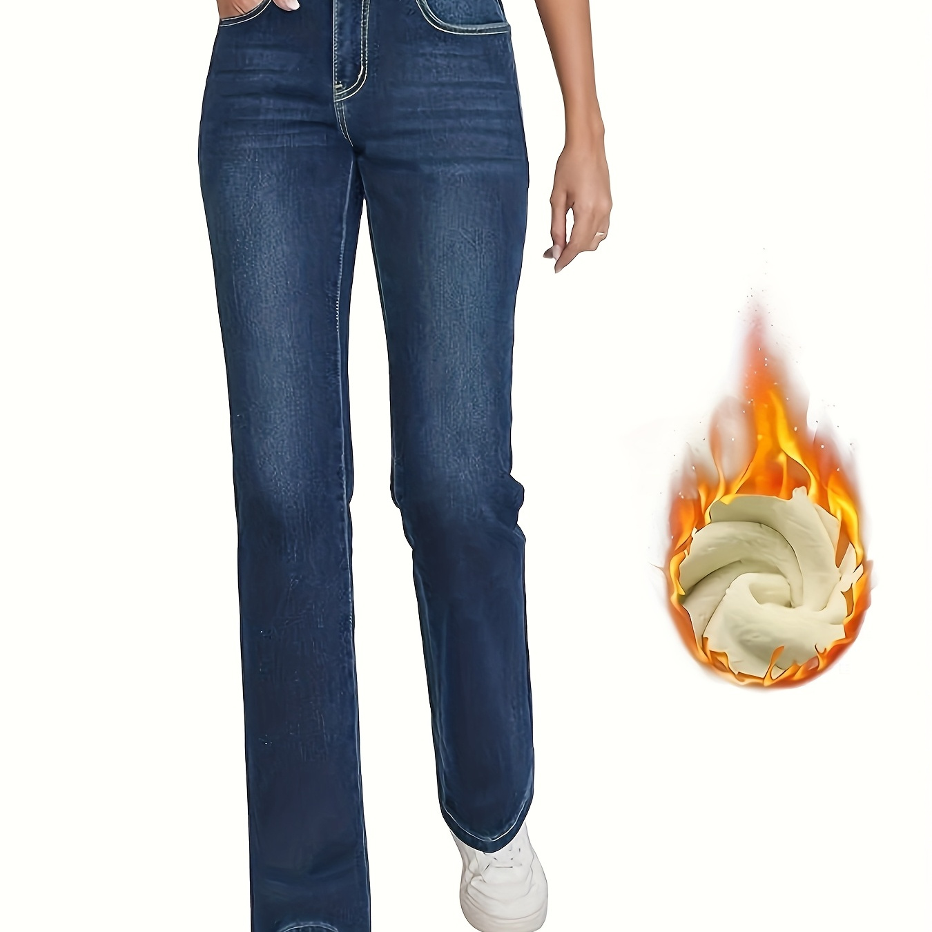 Women's Cozy Fleece-lined High-waist Straight-leg Jeans - Casual Denim Pants For Fall/winter, Machine Washable
Women's Cozy Fleece-lined High-waist Straight-leg Jeans - Casual Denim Pants For Fall/winter, Machine Washable