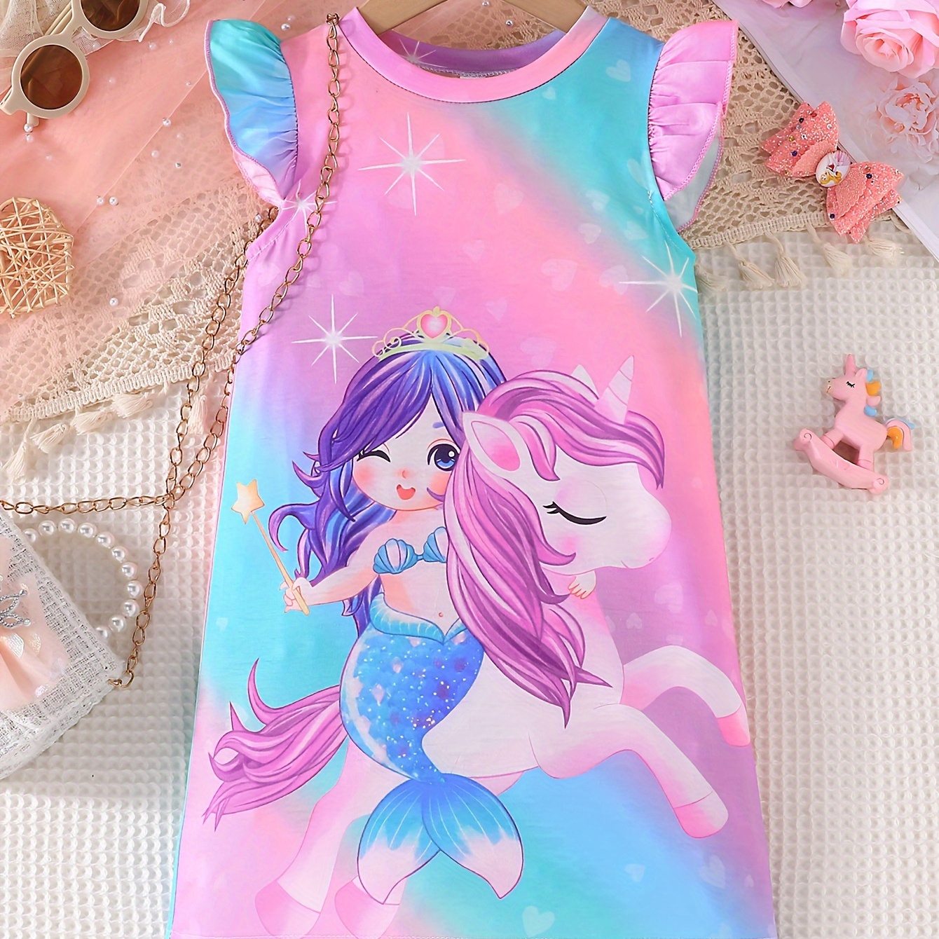 Mermaid & 3d Graphic Comfy Frill Sleeve Dress For Girls - Versatile For Holiday Summer & Casual Outings
Mermaid & 3d Graphic Comfy Frill Sleeve Dress For Girls - Versatile For Holiday Summer & Casual Outings