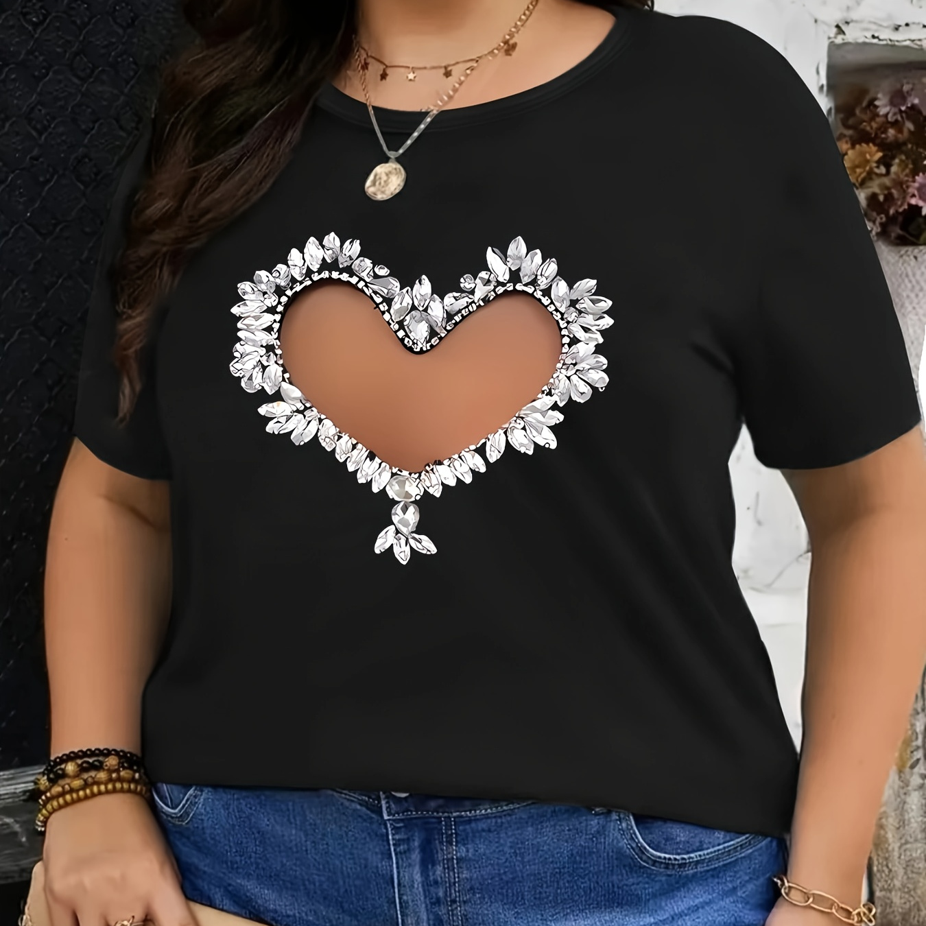 1pc Women's Plus Size Fashion T-shirt, Geometric Heart Print, Crew Neck, Polyester Knit Fabric, Medium Stretch, Oversized Fit For Spring/summer/fall
1pc Women's Plus Size Fashion T-shirt, Geometric Heart Print, Crew Neck, Polyester Knit Fabric, Medium Stretch, Oversized Fit For Spring/summer/fall
