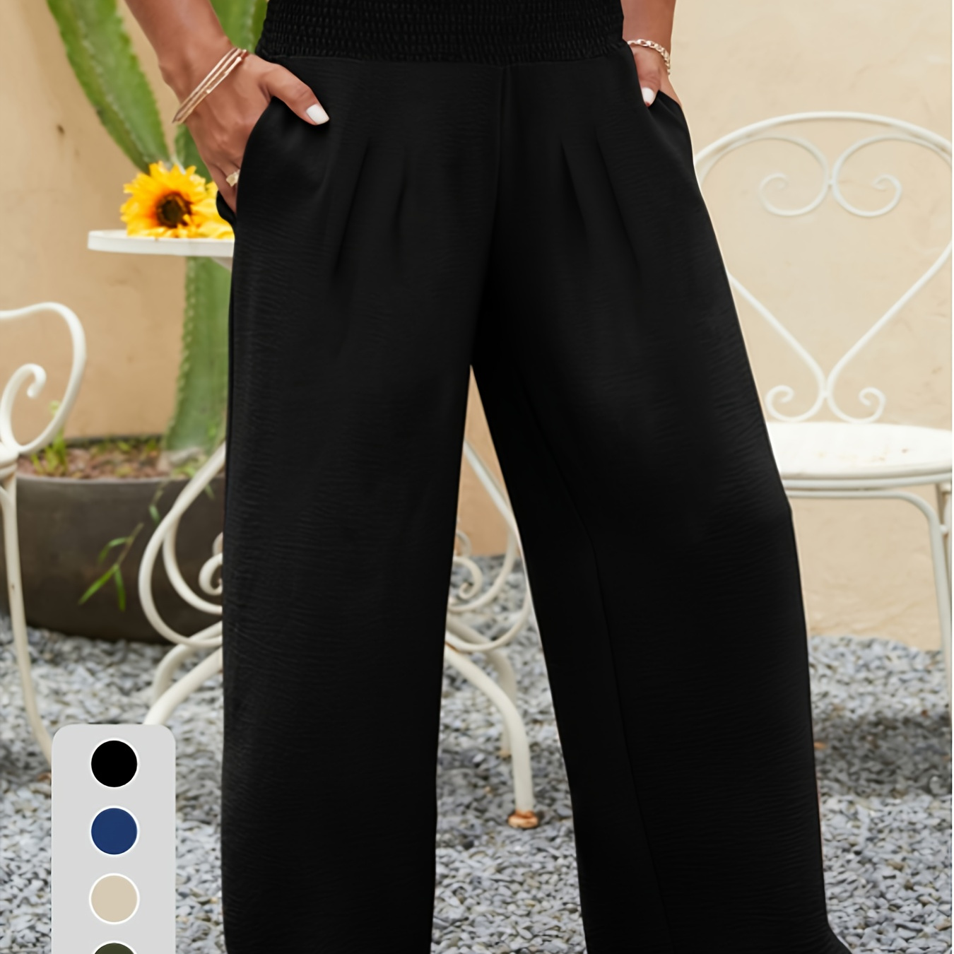 Women's Plus Size Wide Leg Pants - Casual Solid Color, High-waisted, For Spring/summer, Machine Washable, In Navy Blue And More Colors, Trousers | Stylish Women's Wear | Texture Fabric
Women's Plus Size Wide Leg Pants - Casual Solid Color, High-waisted, For Spring/summer, Machine Washable, In Navy Blue And More Colors, Trousers | Stylish Women's Wear | Texture Fabric