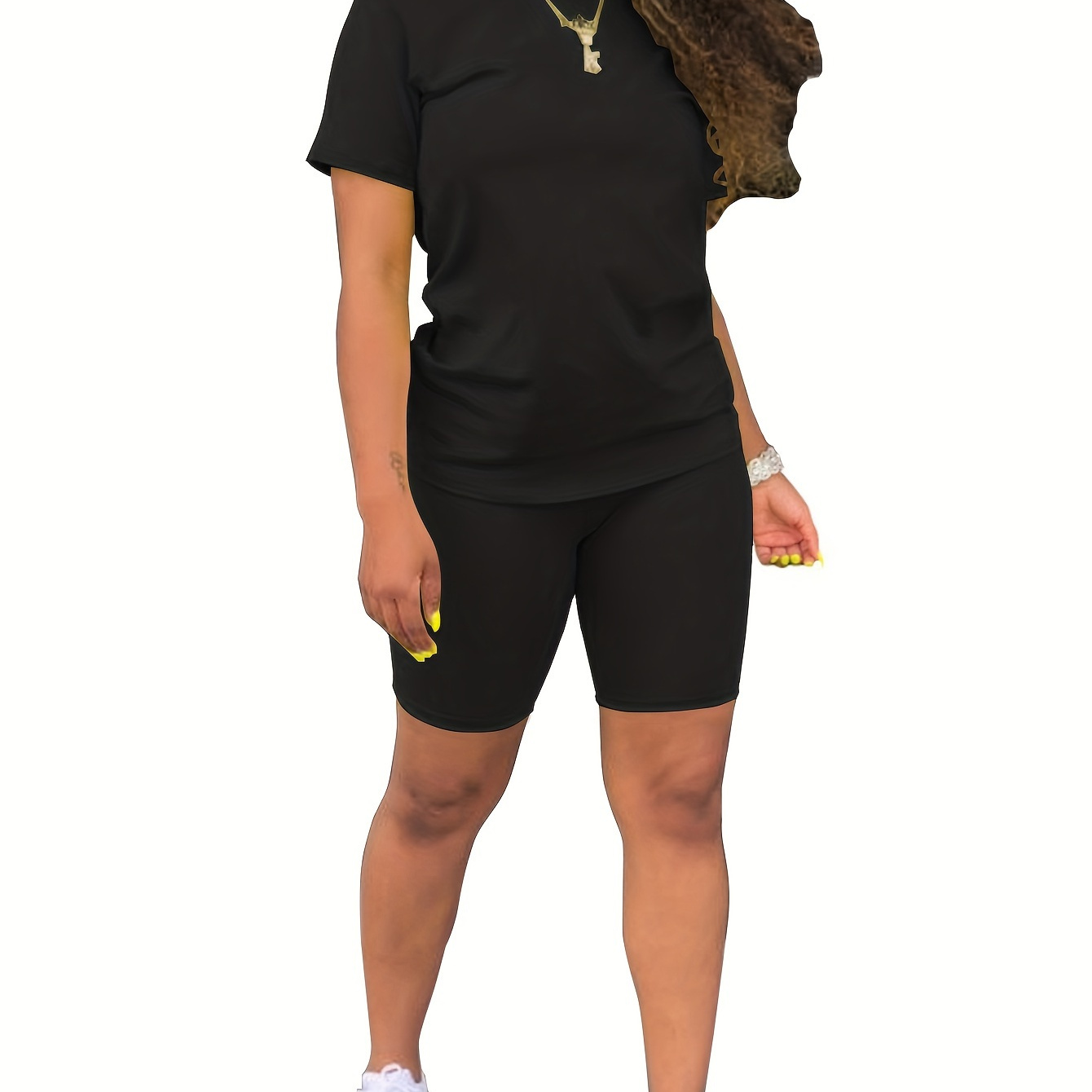 Solid Casual Two-piece Set, Crew Neck Short Sleeve T-shirt & Shorts Outfits, Women's Clothing
Solid Casual Two-piece Set, Crew Neck Short Sleeve T-shirt & Shorts Outfits, Women's Clothing