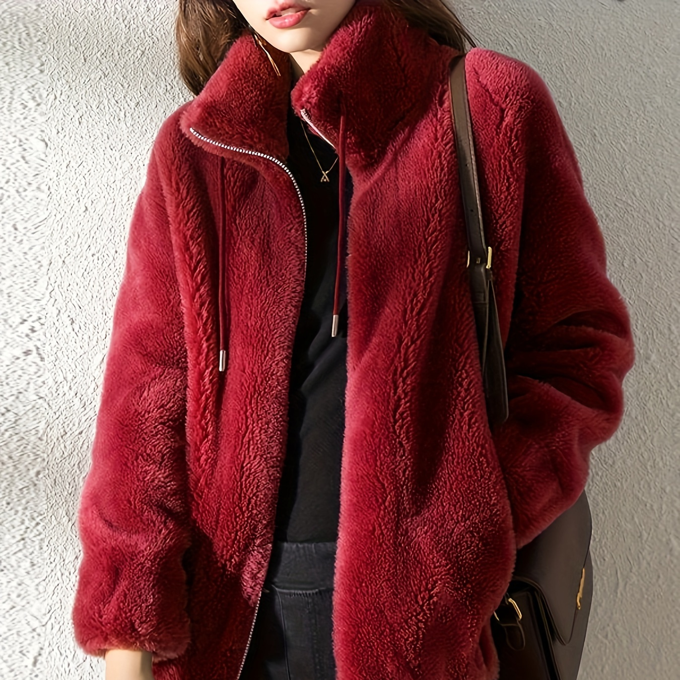 Elegant Solid Color Long Sleeve Plush Coat For Women - Machine Washable, Polyester, Knit Fabric
Elegant Solid Color Long Sleeve Plush Coat For Women - Machine Washable, Polyester, Knit Fabric