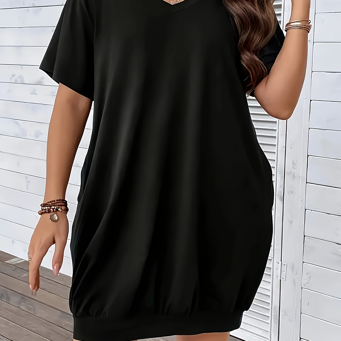 Plus Size Solid Pocket Baggy Dress, Casual V Neck Short Sleeve Dress, Women's Plus Size Clothing
Plus Size Solid Pocket Baggy Dress, Casual V Neck Short Sleeve Dress, Women's Plus Size Clothing