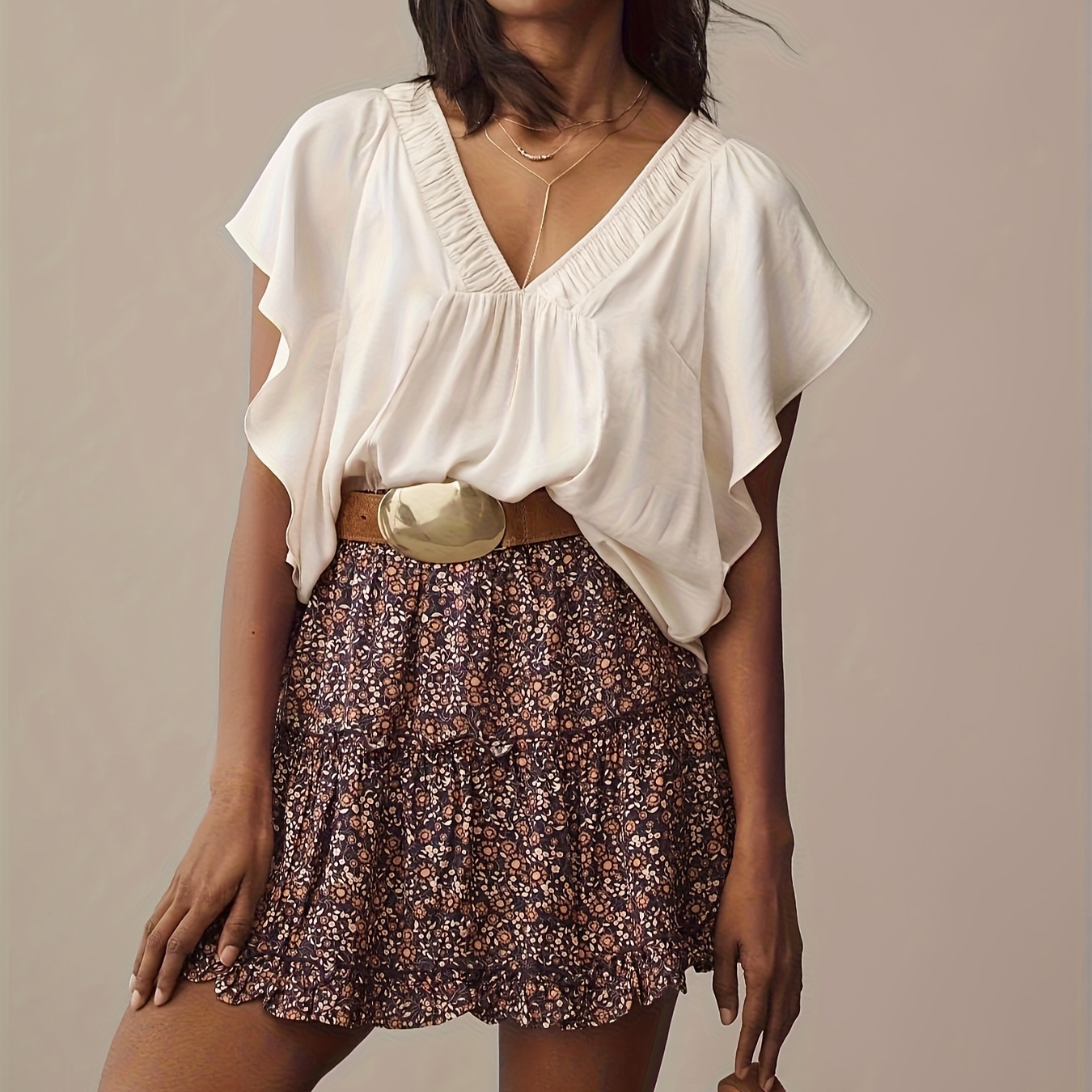 Elastic Waist Pleated Mini Skirt, Elegant Floral Print Tiered Skirt For Spring & Summer, Women's Clothing
Elastic Waist Pleated Mini Skirt, Elegant Floral Print Tiered Skirt For Spring & Summer, Women's Clothing