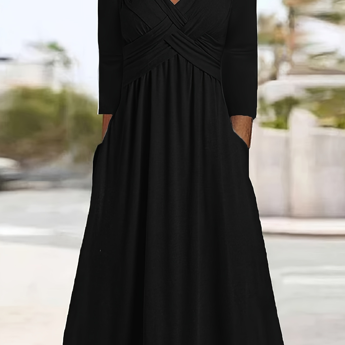 Plus Size Front V-neck Simple Dress, Elegant Long Sleeve A-line Midi Dress For Spring & Fall, Women's Plus Size Clothing
Plus Size Front V-neck Simple Dress, Elegant Long Sleeve A-line Midi Dress For Spring & Fall, Women's Plus Size Clothing
