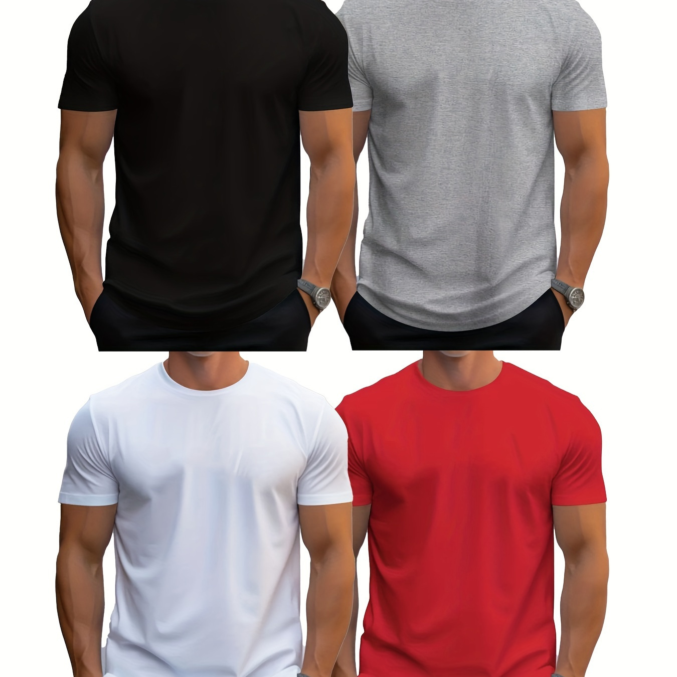 4pcs Mens Fashion Sports T-shirts - Stylish Casual Stretch Tee Shirts With Round Neck - Comfortable & Breathable For Summer Wear - Ideal For Warm Weather,
4pcs Mens Fashion Sports T-shirts - Stylish Casual Stretch Tee Shirts With Round Neck - Comfortable & Breathable For Summer Wear - Ideal For Warm Weather,