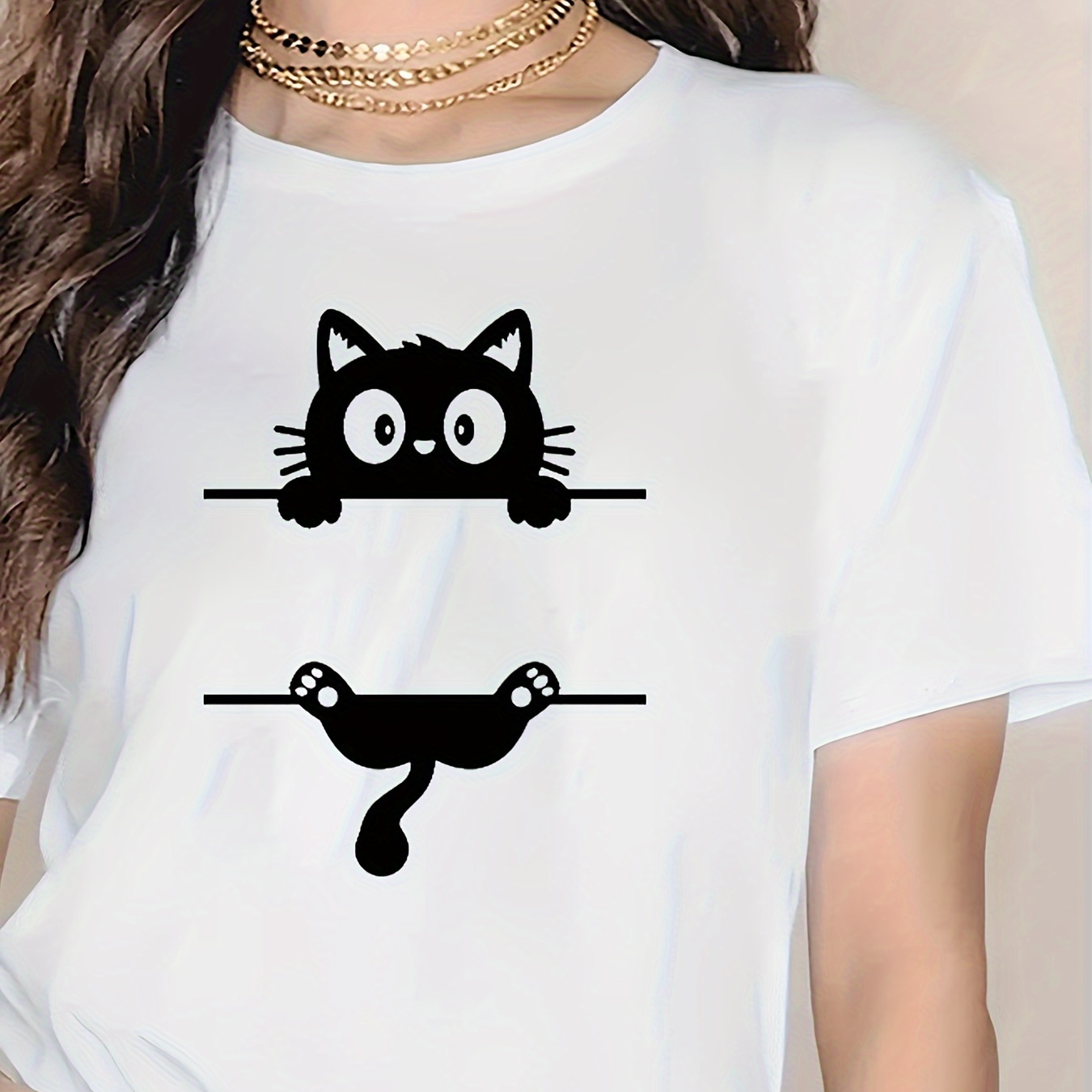 Cat Print Crew Neck T-shirt, Short Sleeve Casual Top For Summer & Spring, Women's Clothing
Cat Print Crew Neck T-shirt, Short Sleeve Casual Top For Summer & Spring, Women's Clothing