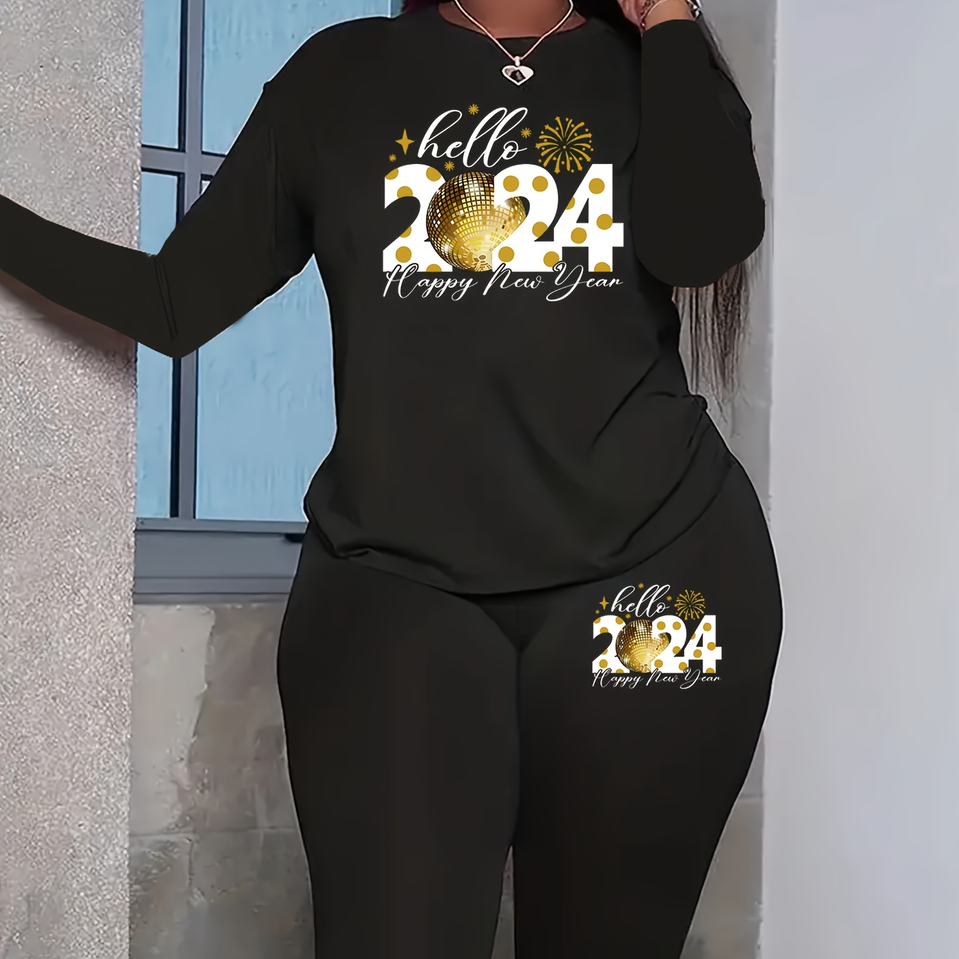 Plus Size Number & Letter Print Two-piece Set, Crew Neck Long Sleeve Top & Skinny Pants Outfits, Women's Plus Size Clothing
Plus Size Number & Letter Print Two-piece Set, Crew Neck Long Sleeve Top & Skinny Pants Outfits, Women's Plus Size Clothing