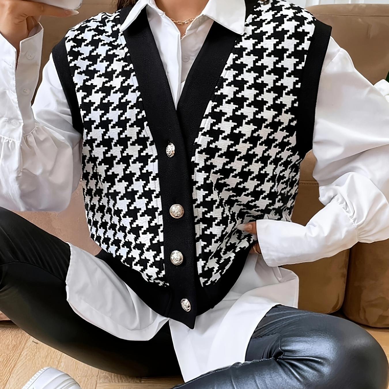 Women's Print Knit Vest - Polyester 95%, Elastane 5% - Sleeveless Cardigan Collar Top For All
Women's Print Knit Vest - Polyester 95%, Elastane 5% - Sleeveless Cardigan Collar Top For All
