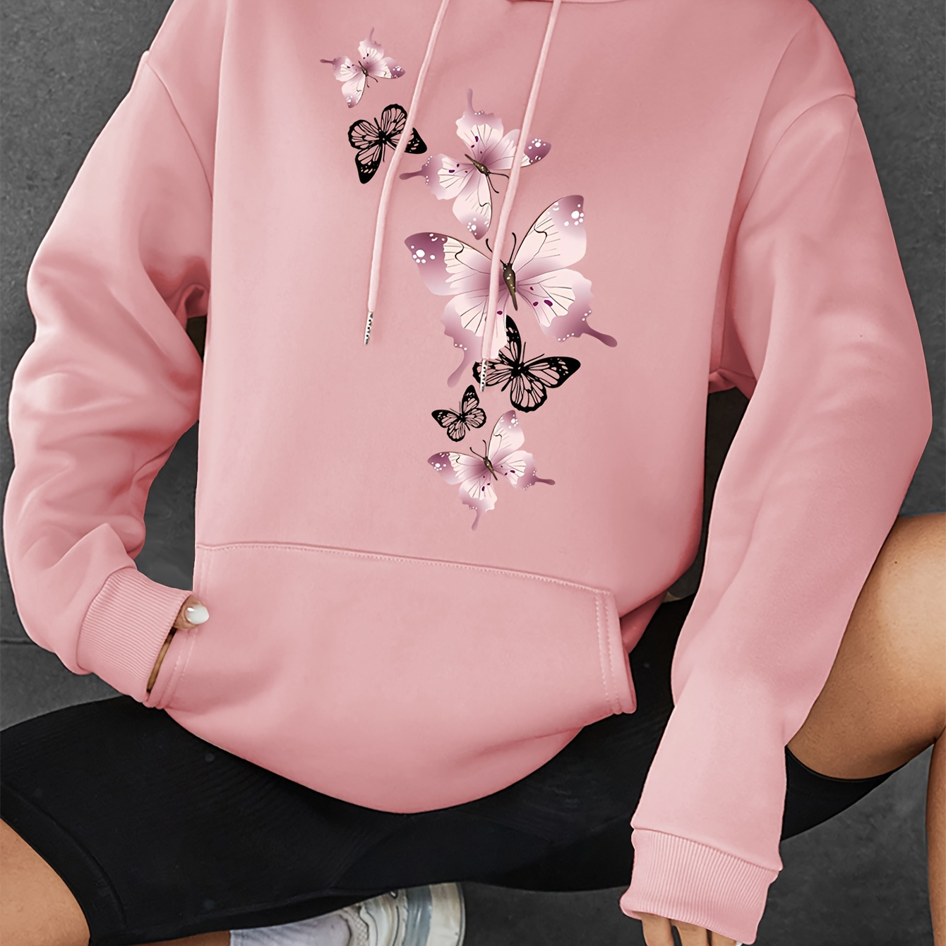 Plus Size Butterfly Print Drawstring Hoodie, Casual Long Sleeve Fleece Sweatshirt For Fall & Winter, Women's Plus Size Clothing
Plus Size Butterfly Print Drawstring Hoodie, Casual Long Sleeve Fleece Sweatshirt For Fall & Winter, Women's Plus Size Clothing