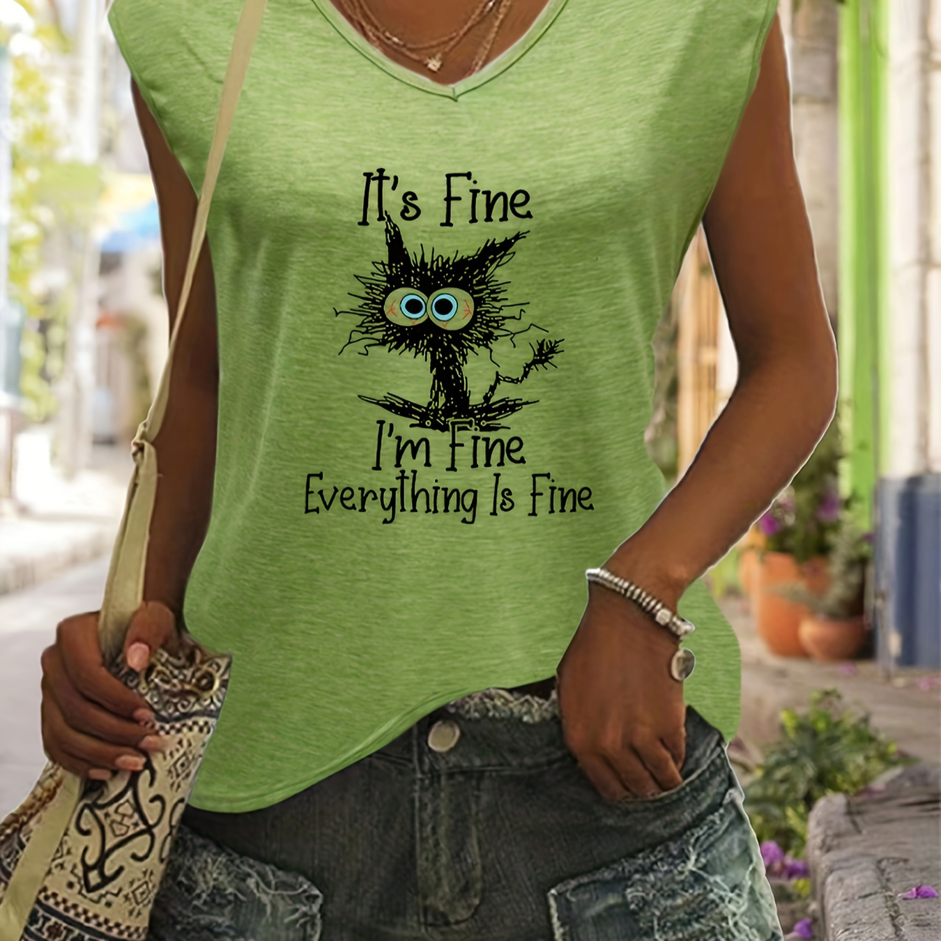 Cartoon Cat Print Tank Top, Sleeveless V Neck Casual Top For Spring & Summer, Women's Clothing
Cartoon Cat Print Tank Top, Sleeveless V Neck Casual Top For Spring & Summer, Women's Clothing