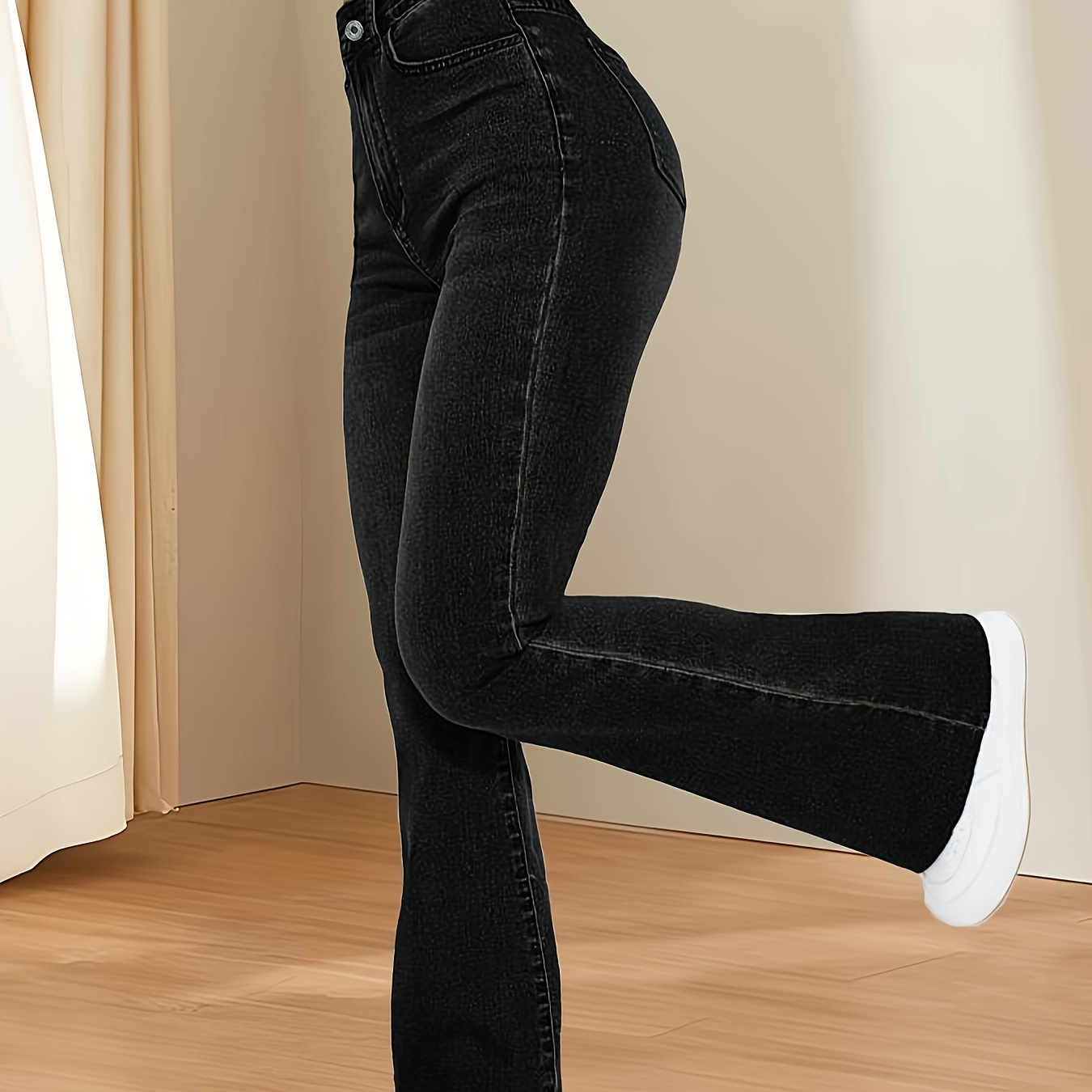 Plain Black Color Flare Leg Elegant Stretchy Whiskering Jeans Denim Pants, Women's Denim Jeans & Clothing
Plain Black Color Flare Leg Elegant Stretchy Whiskering Jeans Denim Pants, Women's Denim Jeans & Clothing
