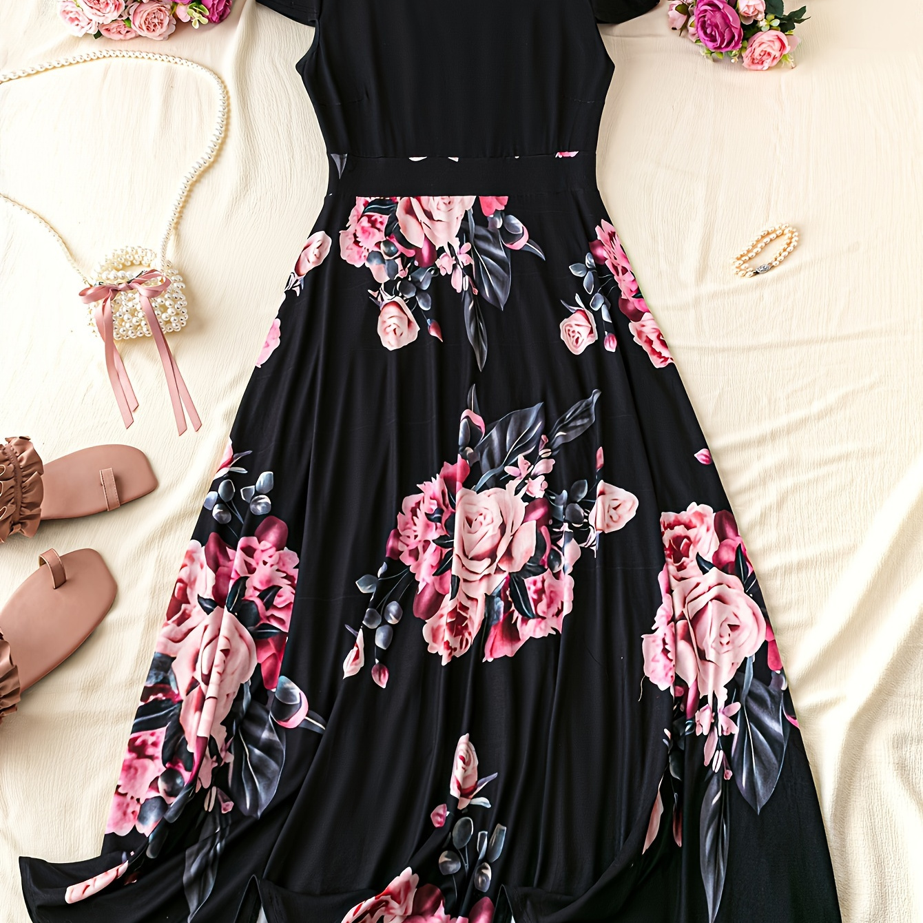 Plus Size Floral Print Dress, Casual Short Sleeve Crew Neck Dress For Spring & Summer, Women's Plus Size clothing
Plus Size Floral Print Dress, Casual Short Sleeve Crew Neck Dress For Spring & Summer, Women's Plus Size clothing