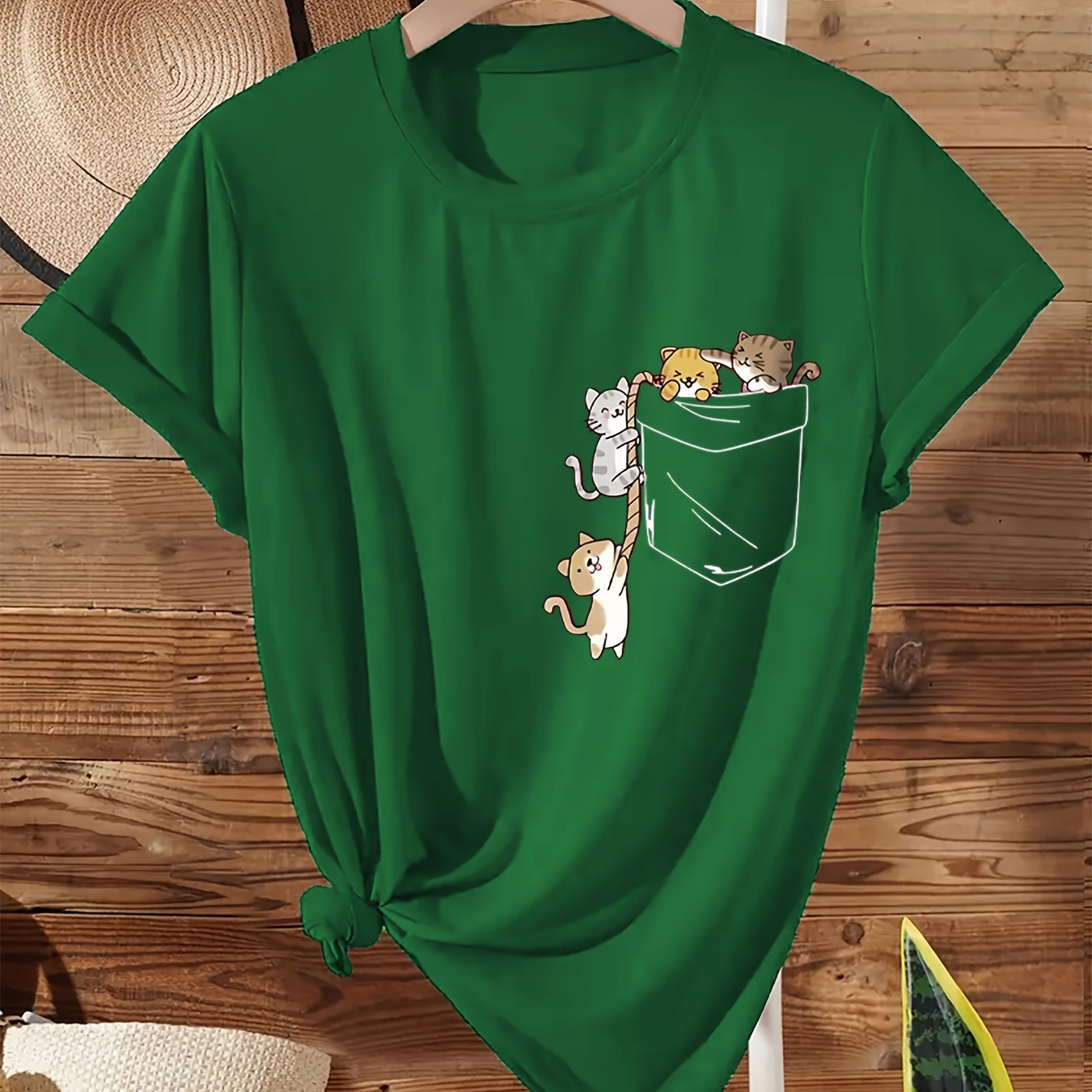 Plus Size Cute Pocket Cat Print T-shirt, Versatile Comfy Short Sleeve Crew Neck Top For Summer & Spring, Women's Plus Size Clothing
Plus Size Cute Pocket Cat Print T-shirt, Versatile Comfy Short Sleeve Crew Neck Top For Summer & Spring, Women's Plus Size Clothing
