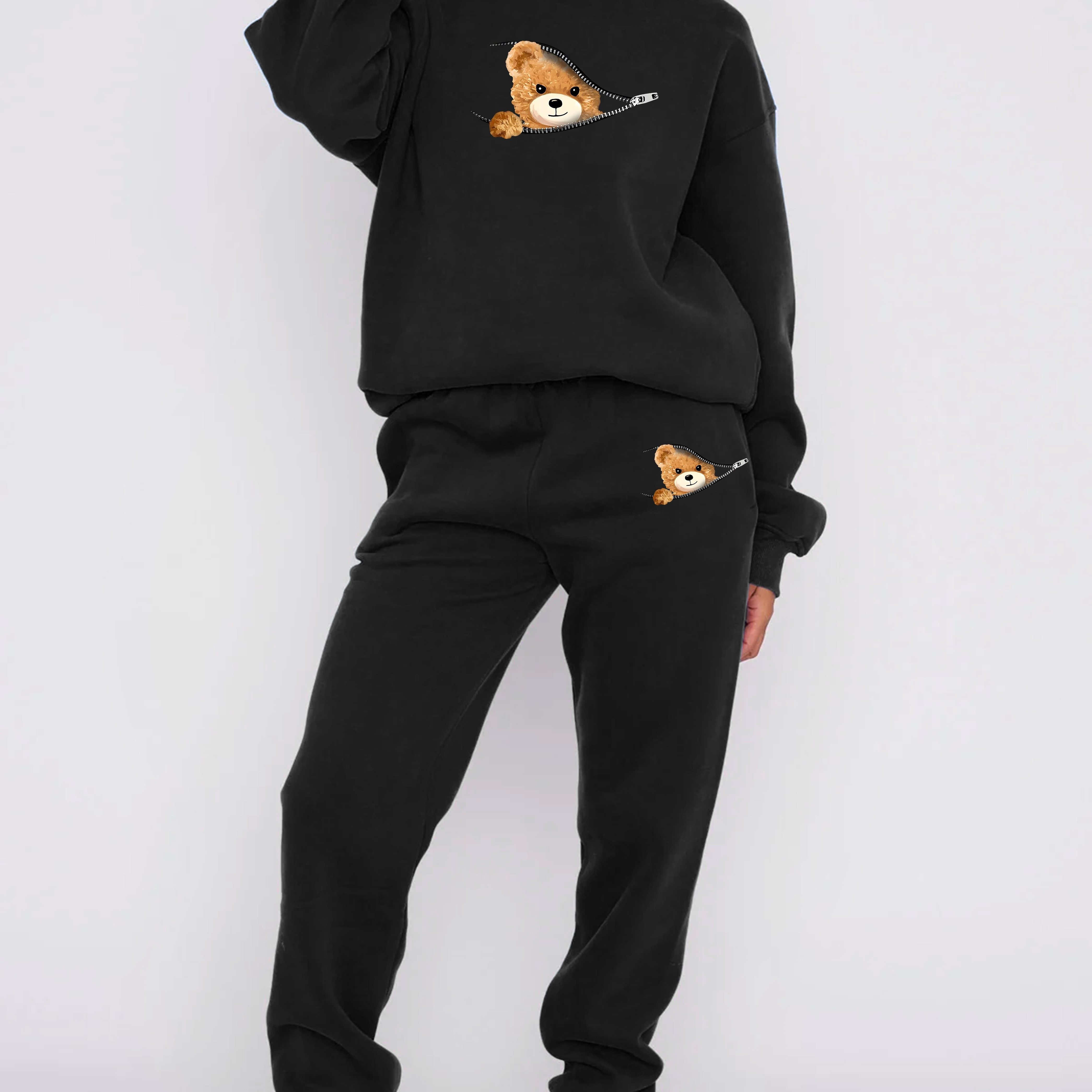 Bear Print Casual Two-piece Set, Long Sleeve Hoodies & Fitted Bottom Pants, Women's Clothing
Bear Print Casual Two-piece Set, Long Sleeve Hoodies & Fitted Bottom Pants, Women's Clothing